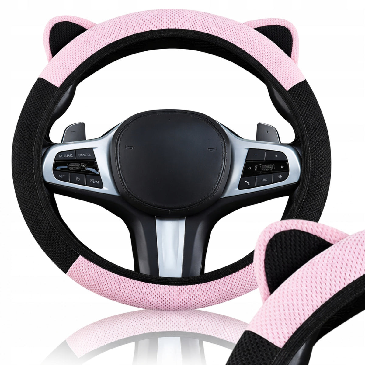STEERING WHEEL COVER PINK WITH EARS NON-SLIP 36-38 CM OVERLAY