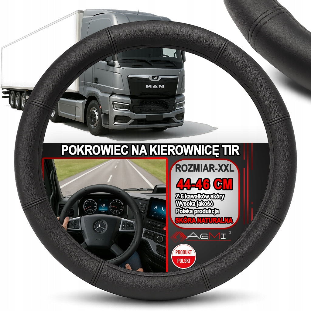 STEERING WHEEL COVER TIR BUS LEATHER COVER BLACK LEATHER 44-46 CM Packaging status original