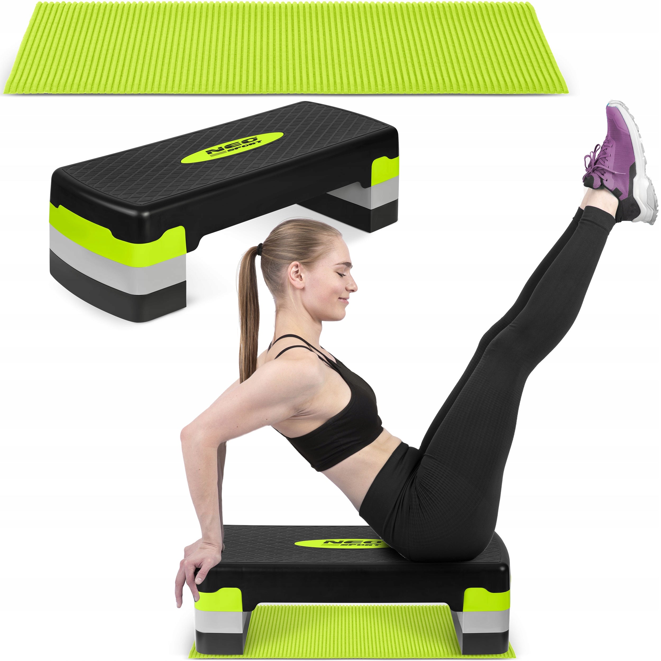 STEP FOR EXERCISE AEROBICS FITNESS STAIRS ADJUSTABLE 3 DEGREES + MAT