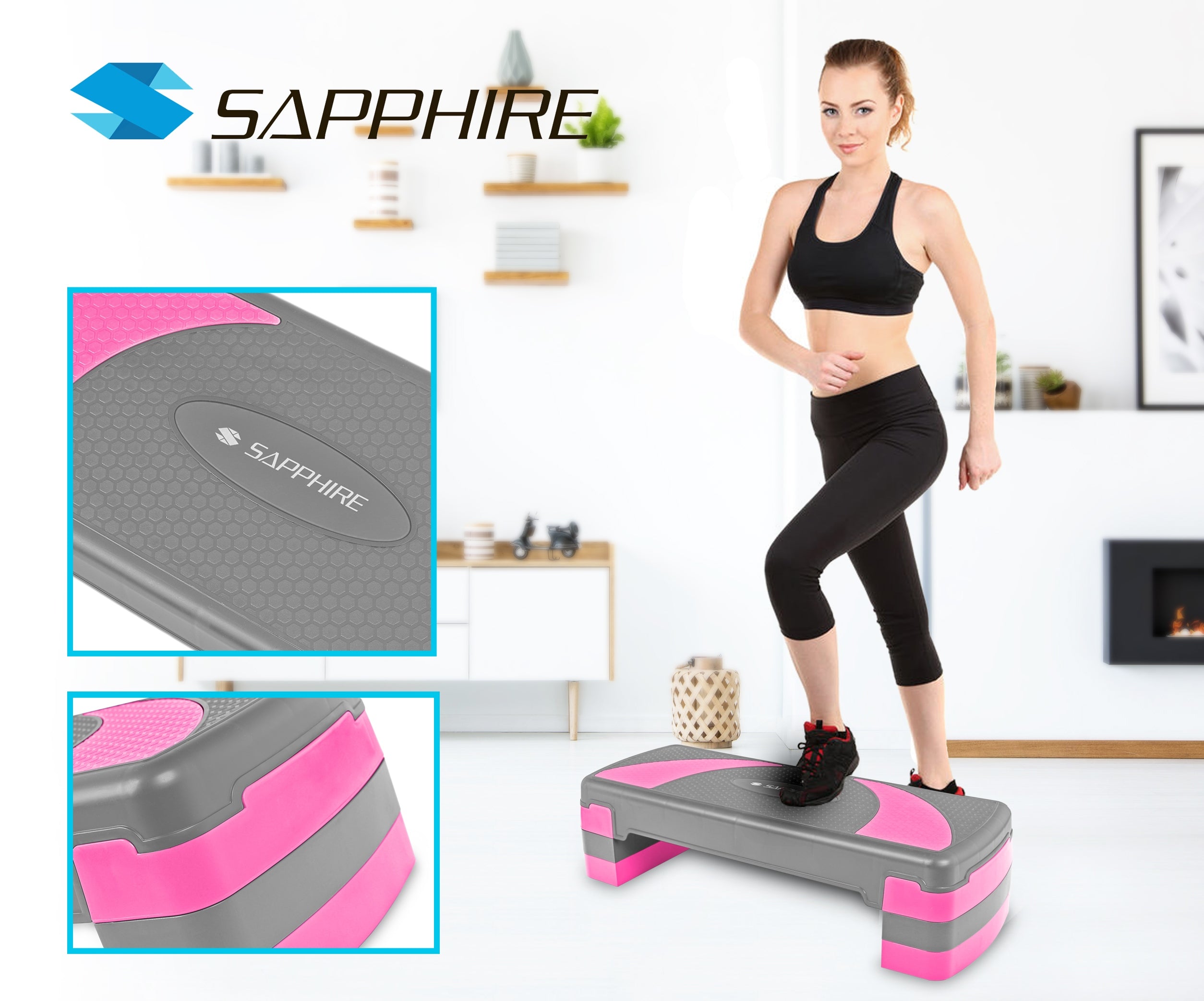 STEP for fitness exercises 3 DEGREES for aerobics LARGE 78CM adjustable PLATFORM Brand Sapphire