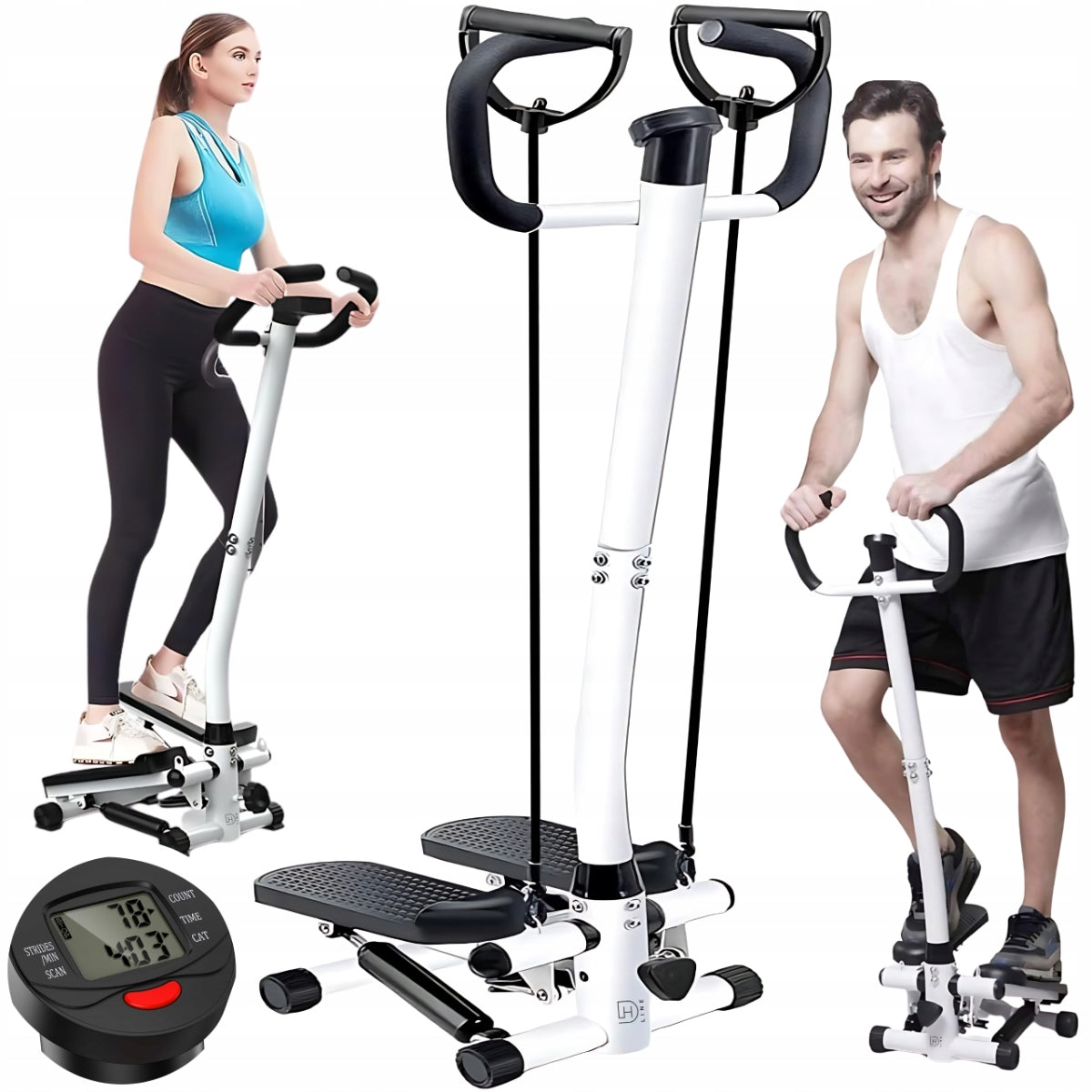 STEPPER HIGH WHITE SOLID WITH HANDLES FRAME WITH HANDLES CABLE STATION