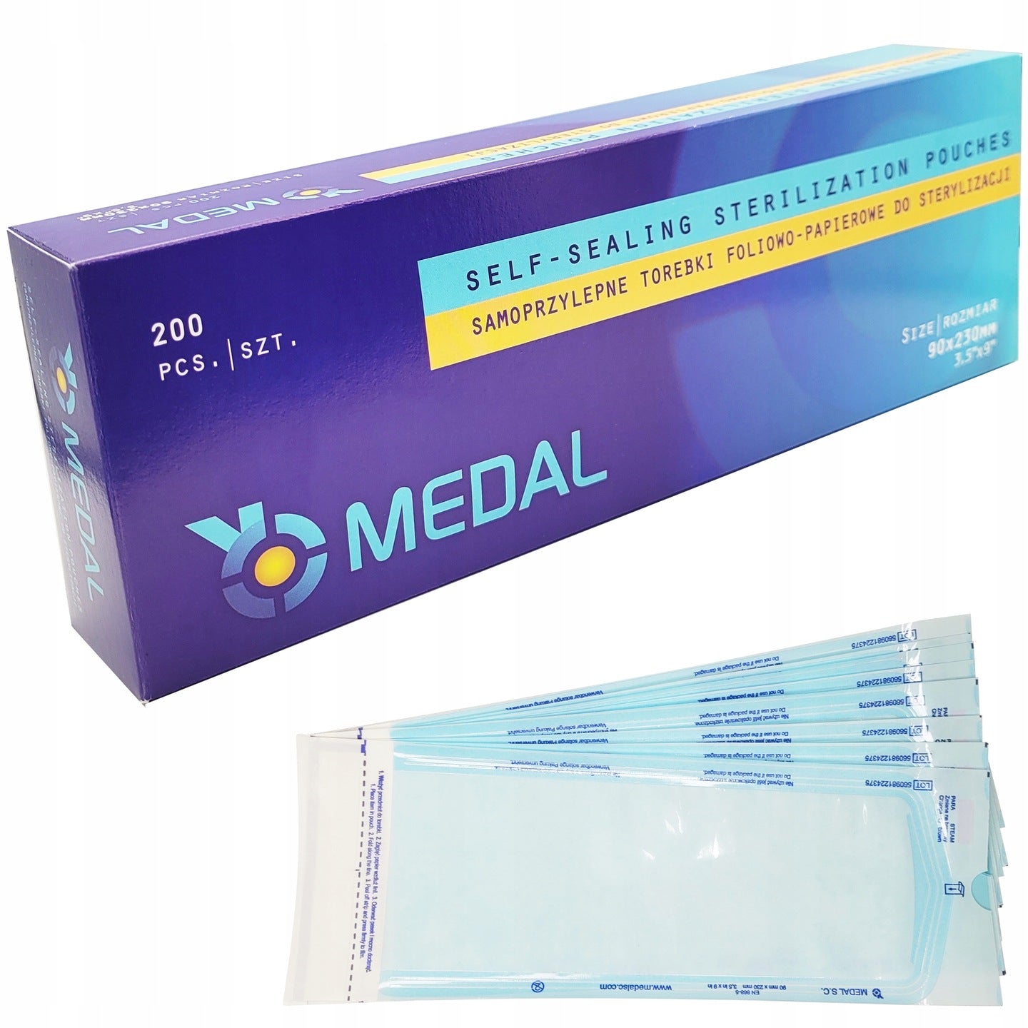 STERILIZATION BAGS 90X230 SELF-ADHESIVE 200 PIECES PAPER-FOIL X2 Medical device yes