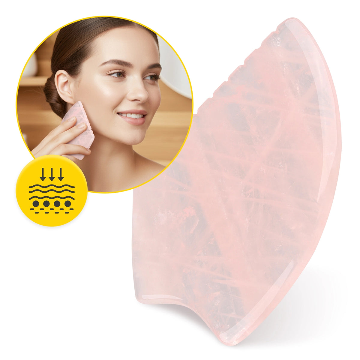 STONE GUA SHA FACIAL MASSAGE PLATE NATURAL QUARTZ FLUTED MASSAGER Manufacturer code Karbowany kamień Gua Sha z różowego kwarcu
