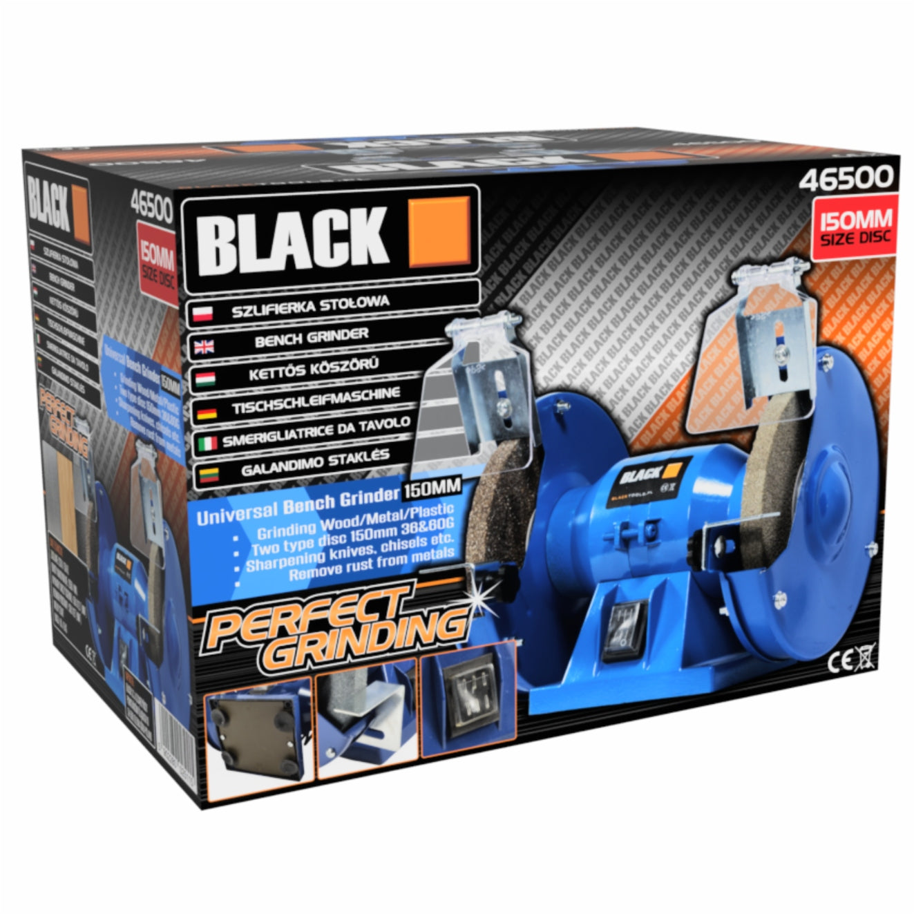 STONE TABLE GRINDER 2X STONE 150mm STATIONARY FREE START BLACK Power supply type mains