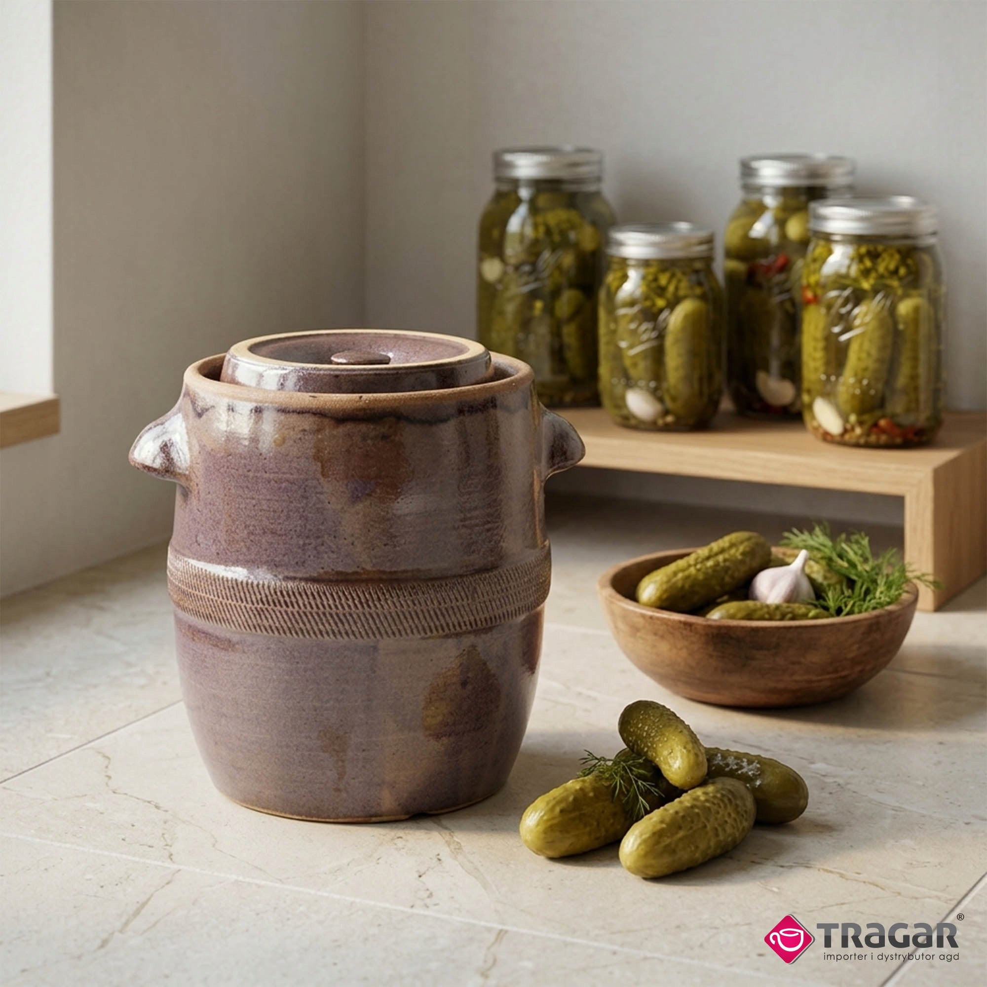 STONEWARE BARREL 20L FOR PICKLING WITH FLANGE COVER STONEWARE POT Kind stoneware