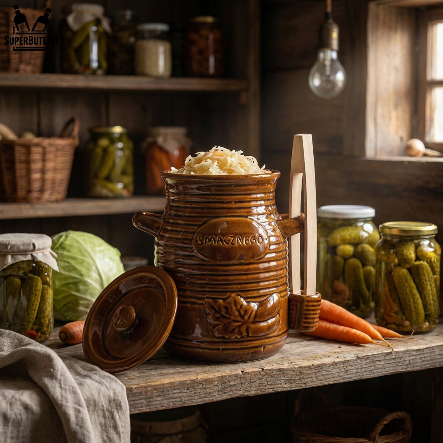 STONEWARE BARREL 3,5L POT STONEWARE FOR PICKLING CUCUMBERS CABBAGE PLIERS Brand SuperButelki