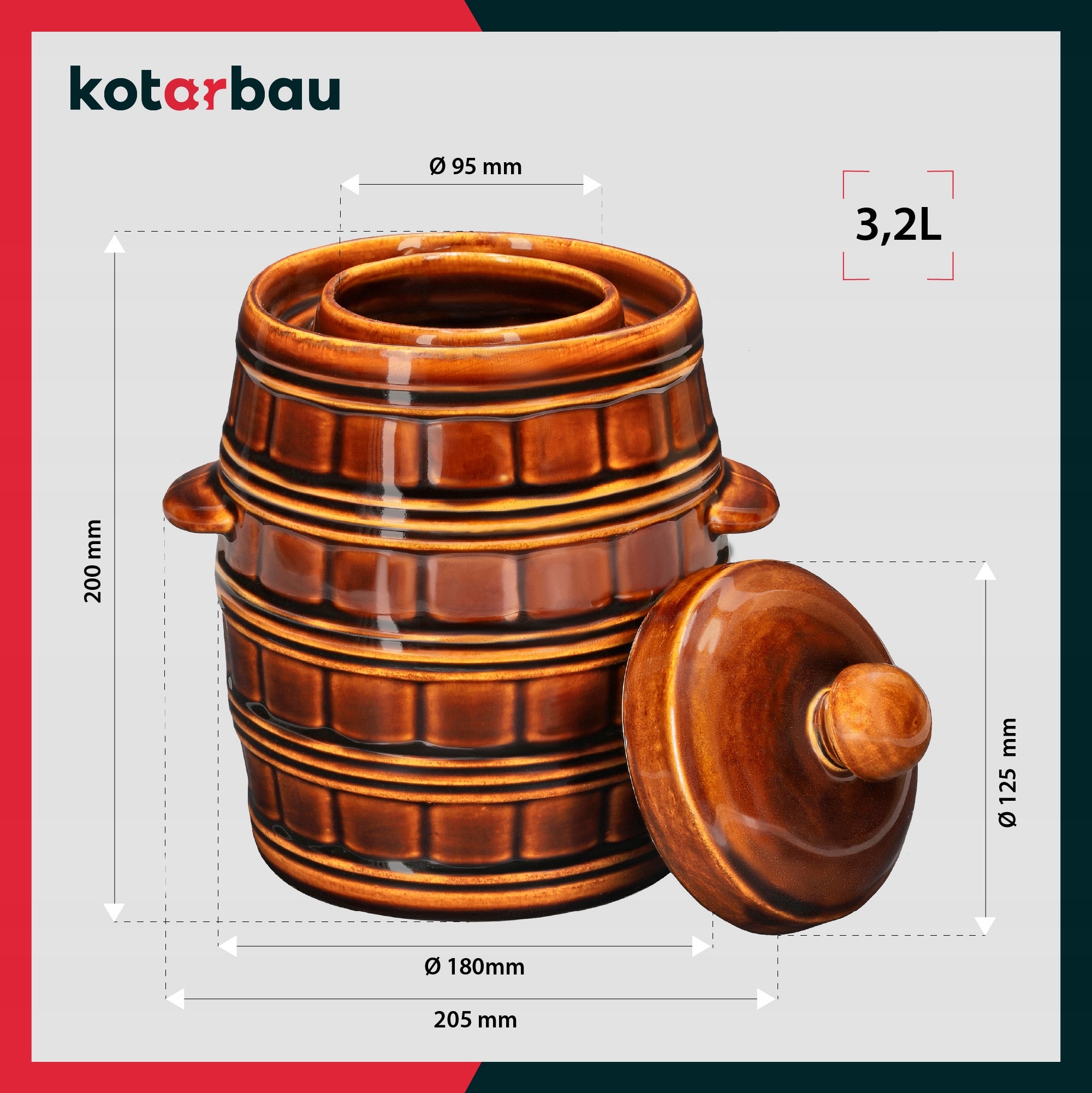 STONEWARE BARREL FOR PICKING CUCUMBER CABBAGE COLLAR STONEWARE POT 3.2L Brand Kotarbau