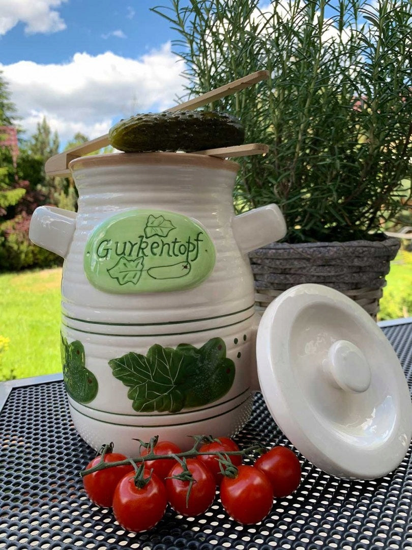 STONEWARE BARREL FOR PICKLING 4 LITERS CUCUMBER JAR SILAGE WITH PLIERS Manufacturer code 7453-4LTR