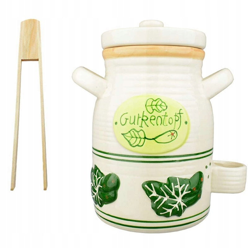 STONEWARE BARREL FOR PICKLING 4 LITERS CUCUMBER JAR SILAGE WITH PLIERS
