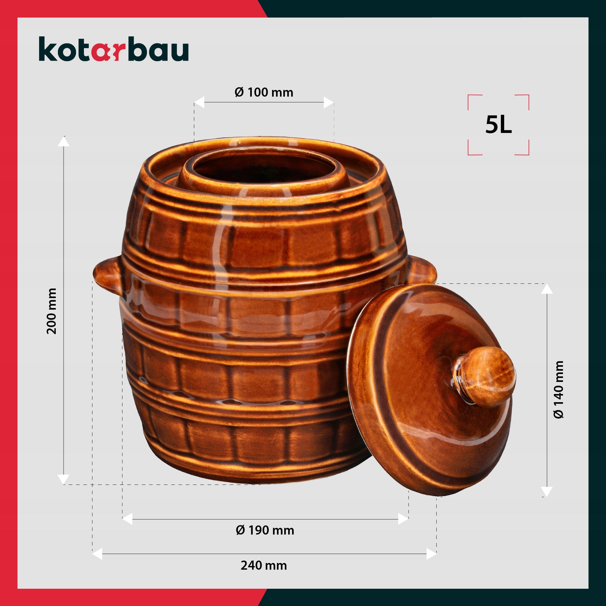 STONEWARE BARREL FOR PICKLING CUCUMBERS CABBAGE COLLAR POT STONEWARE 5 L Brand Kotarbau