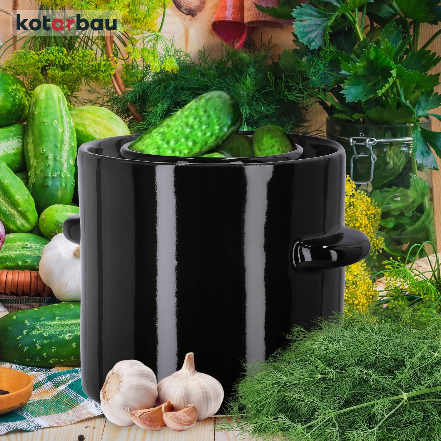 STONEWARE BARREL HERMETIC POT 1,8L STONEWARE PICKLING CUCUMBERS CABBAGE Capacity 1.8 l