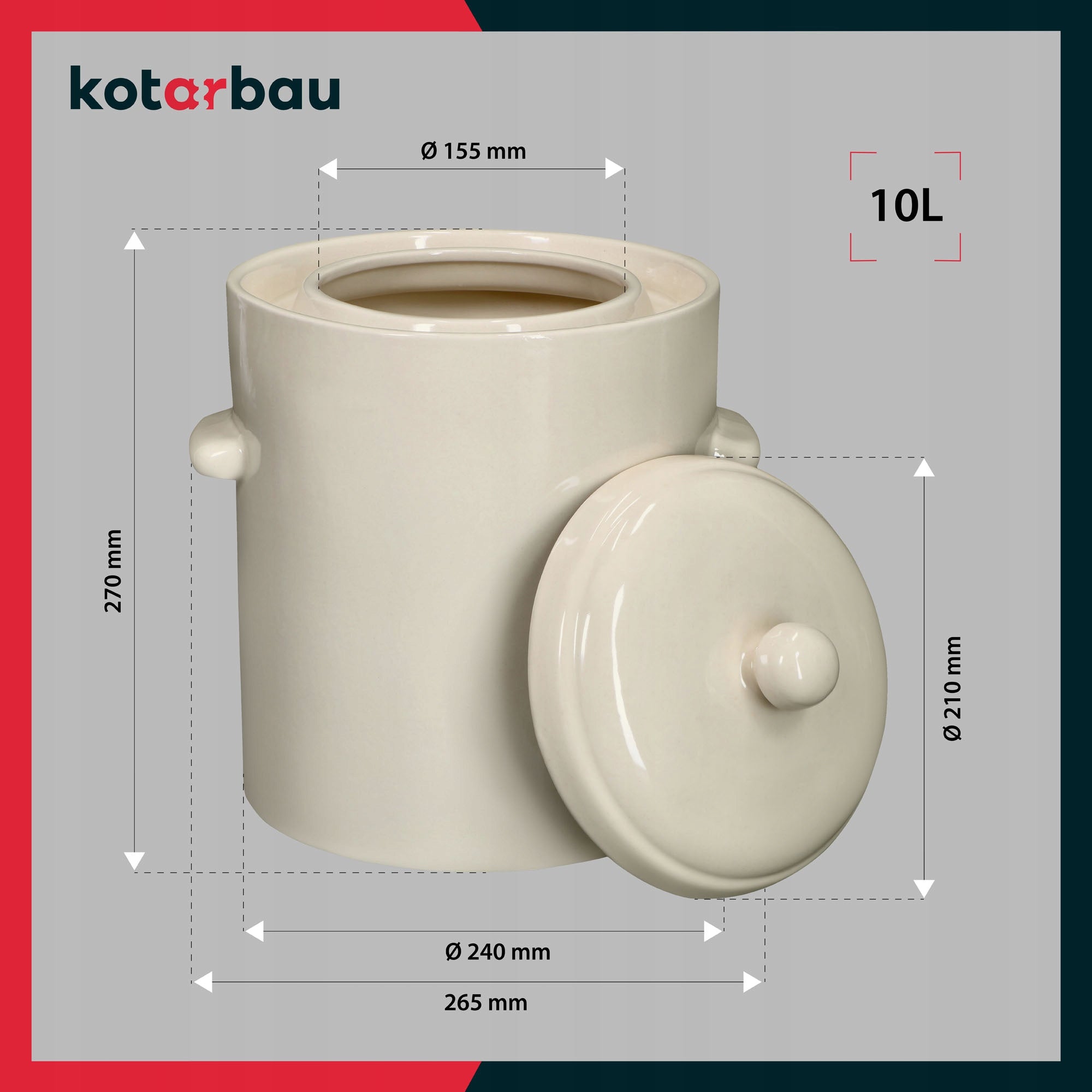 STONEWARE BARREL HERMETIC POT 10L PICKLING CUCUMBERS CABBAGE + LID Brand Kotarbau