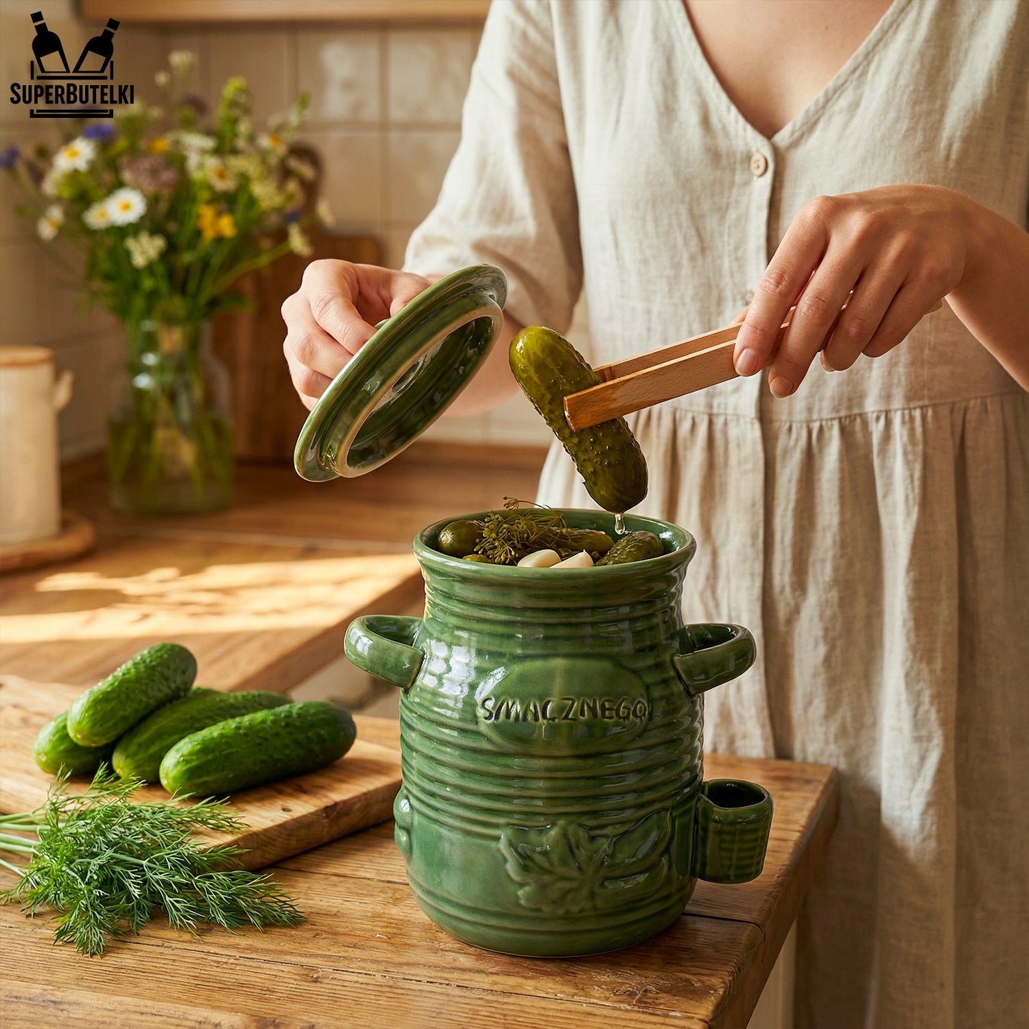 STONEWARE CERAMIC BARREL 3,5 L STONEWARE FOR PICKLING CUCUMBERS + PLIERS Packaging status original