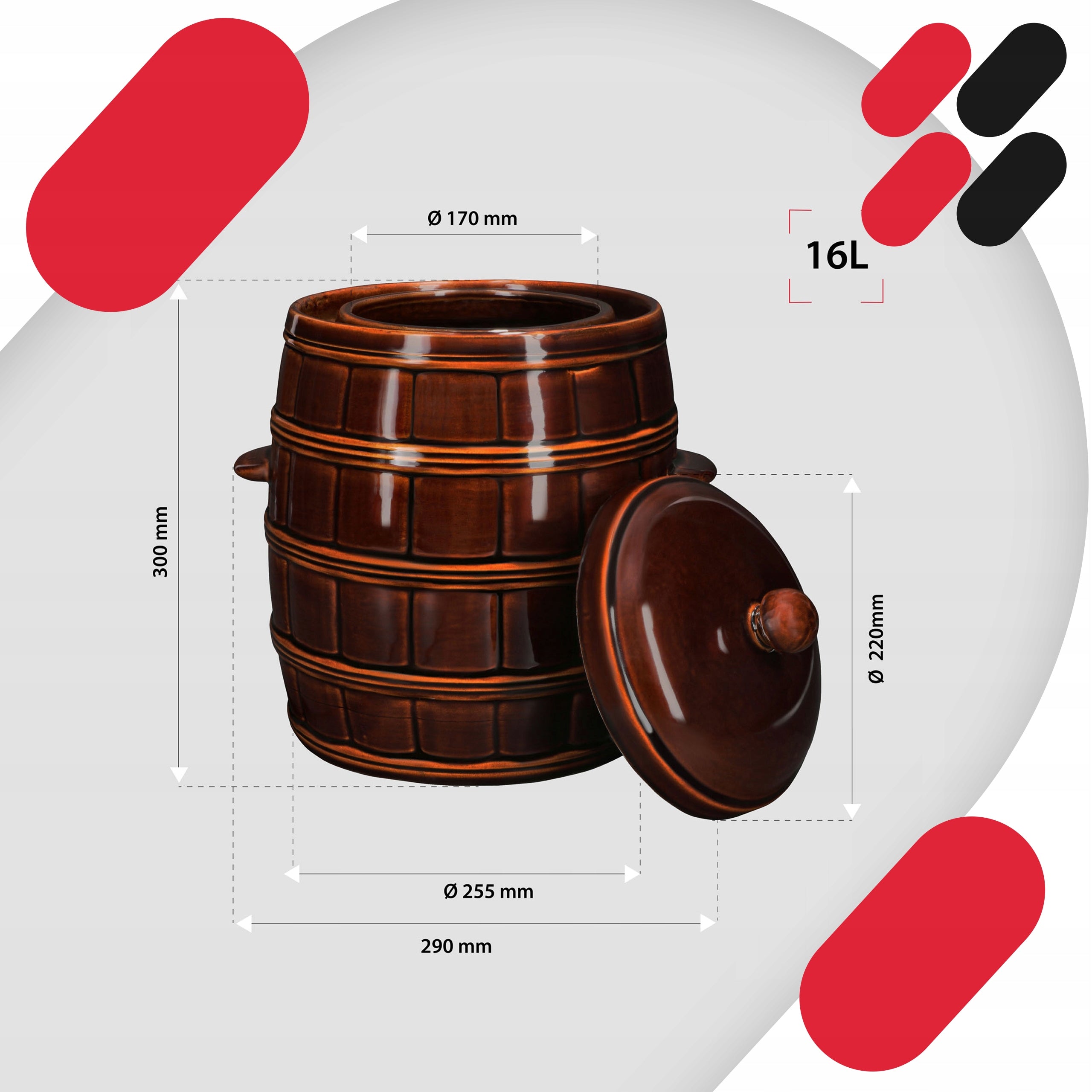 STONEWARE POT 16L STONEWARE BARREL FOR PICKING CUCUMBER CABBAGE COLLAR Capacity 16 l