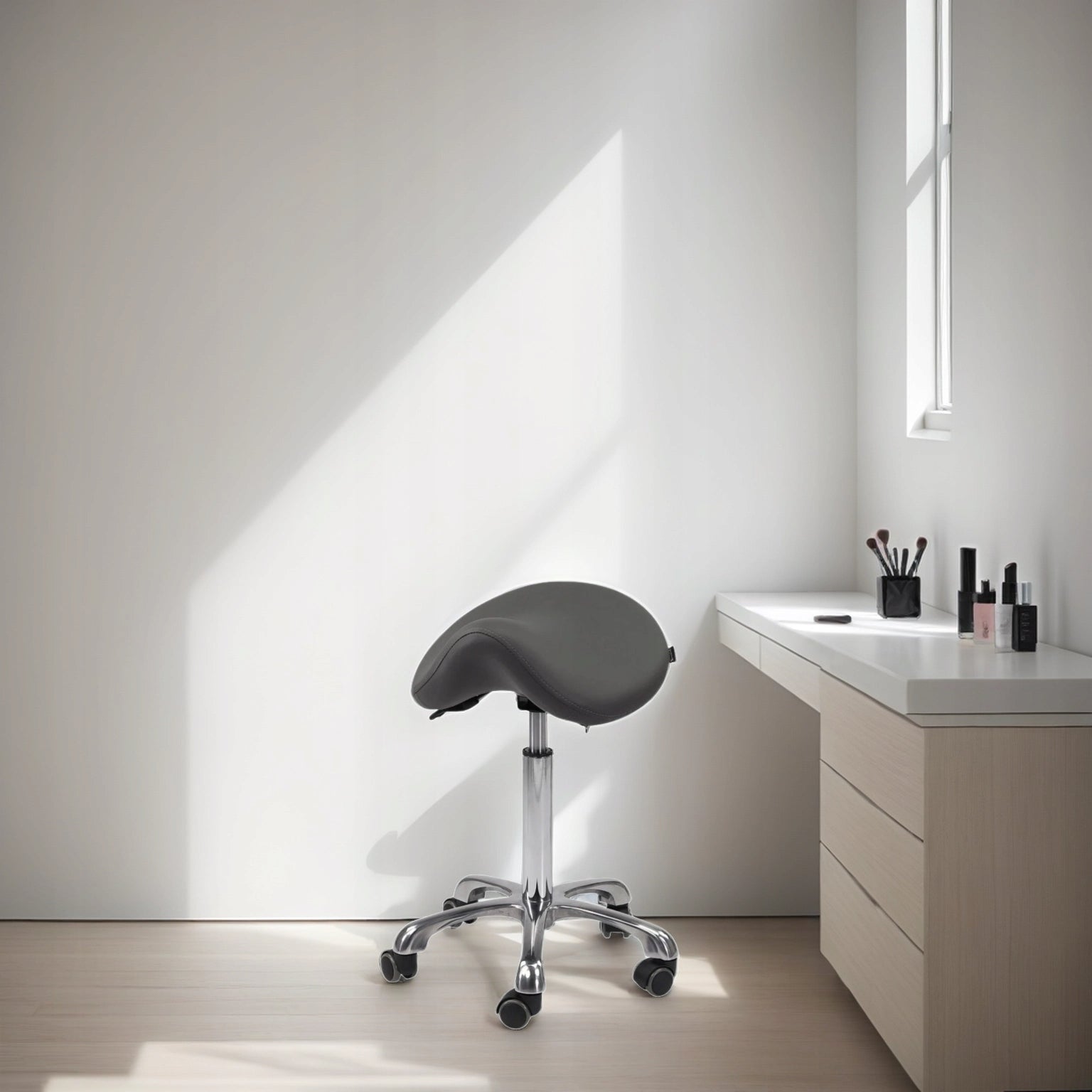 STOOL ON WHEELS ROTATING ALMA SADDLE FOR BEAUTY SALON HABYS Brand Habys