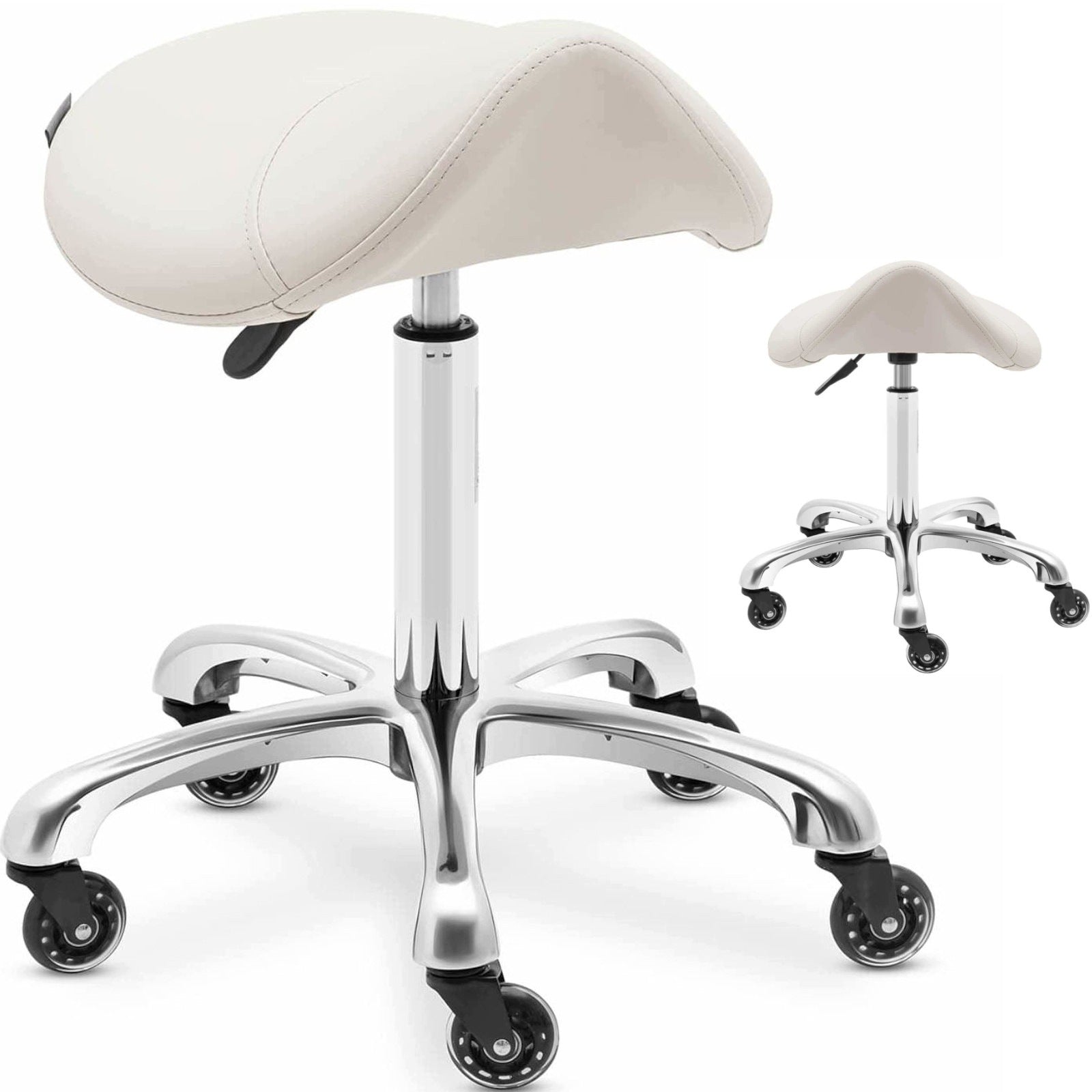 STOOL ON WHEELS UP TO 150 KG SADDLE CHAIR YORK HEIGHT ADJUSTMENT BEIGE