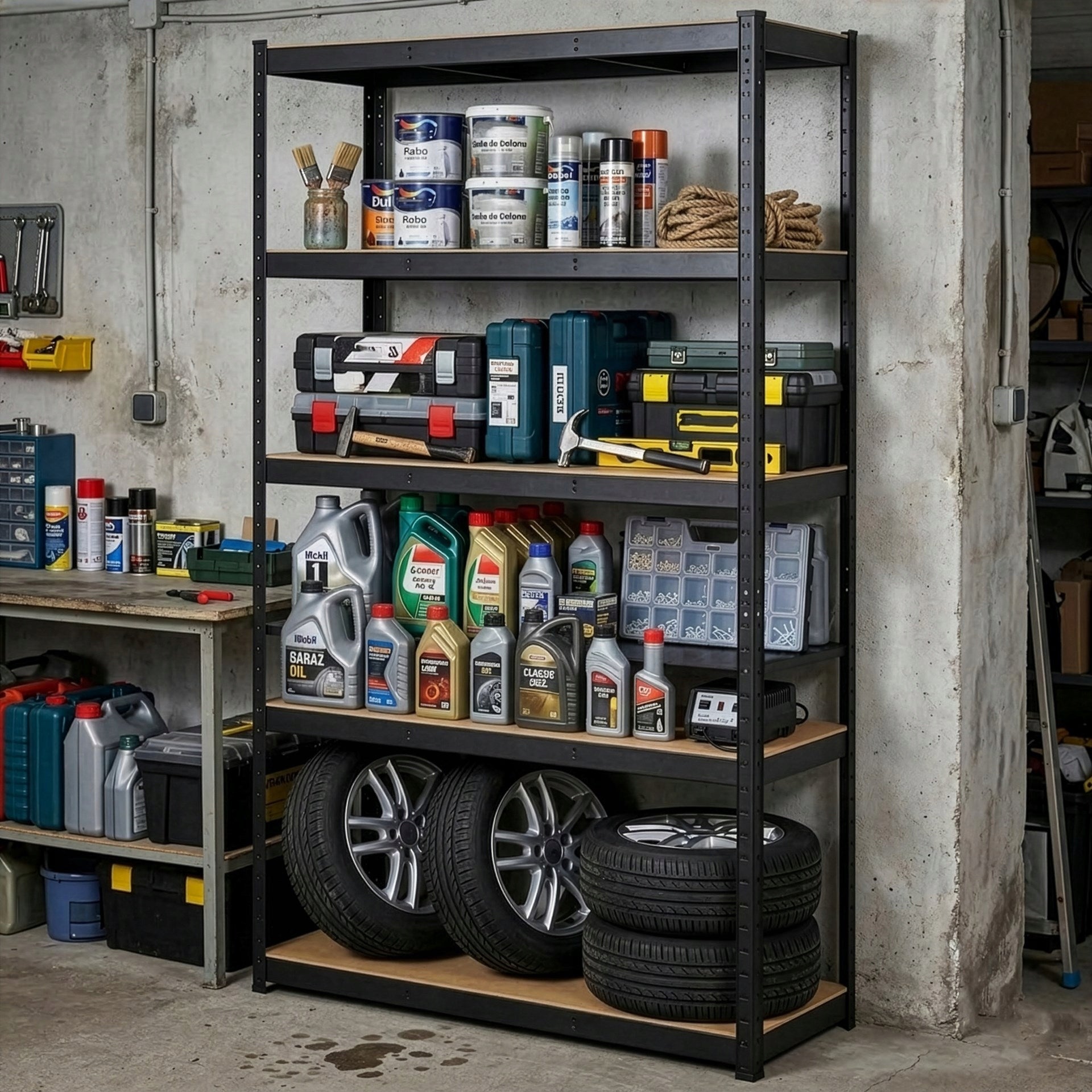 STORAGE RACK 150x75x30 cm metal GARAGE WITH SHELVES 625kg Packaging status original