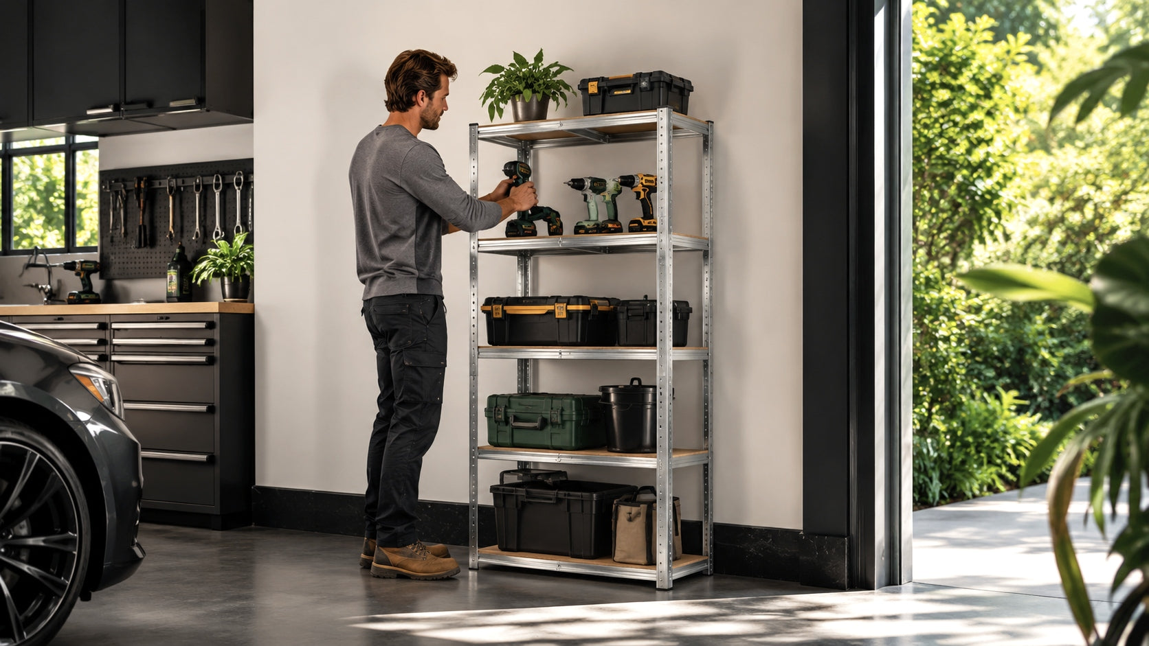 STORAGE RACK 150x75x30CM METAL GALVANIZED AND PAINTED 5 SHELVES 900 KG. Manufacturer code 4841