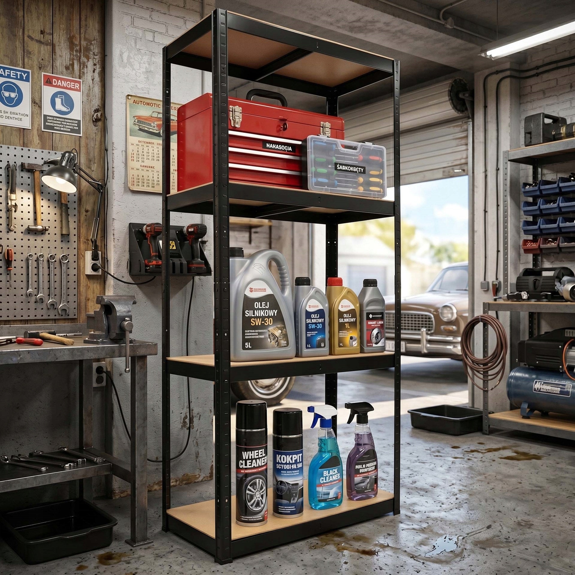 STORAGE RACK 174x80x40 cm metal GARAGE pressed WITH 4 SHELVES 700kg Packaging status original
