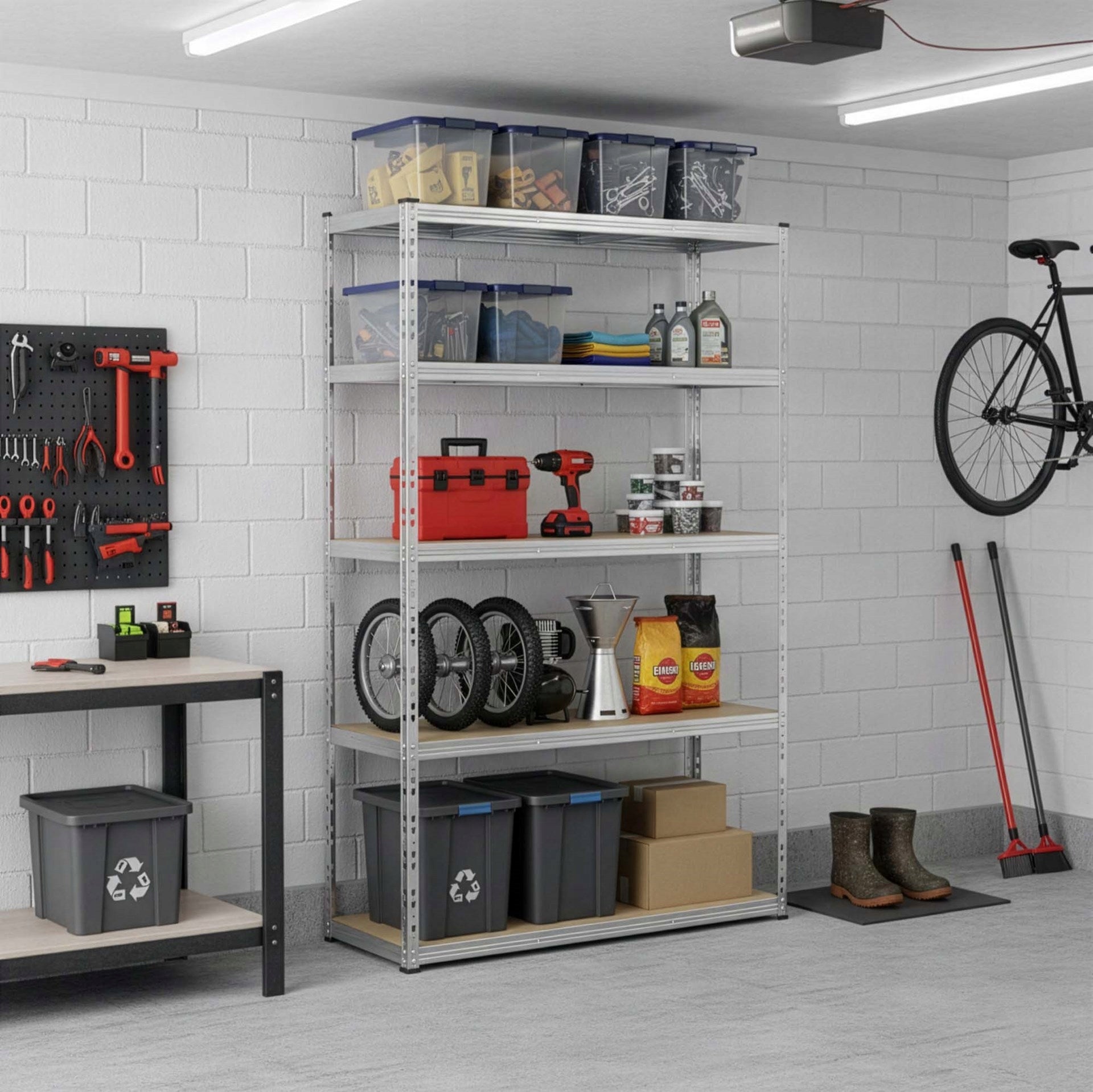 STORAGE RACK 205x120x45 cm metal GARAGE pressed WITH SHELVES 1000kg Packaging status original