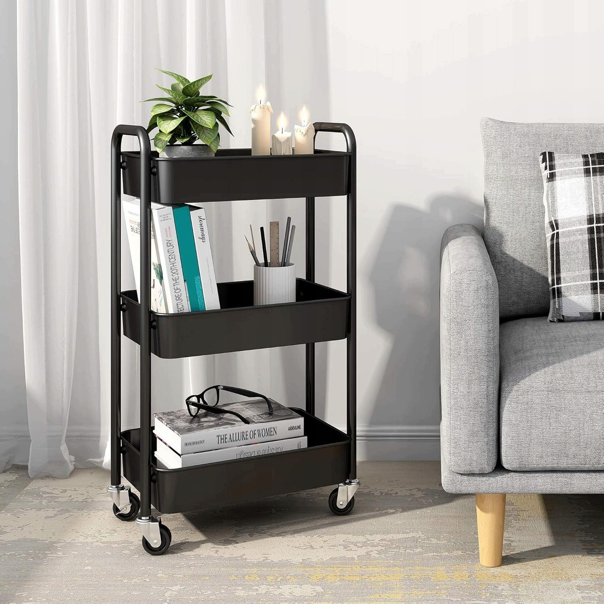 STORAGE RACK MOBILE THREE-LEVEL STEEL TROLLEY MESH BASKETS WITH WHEELS Packaging status original