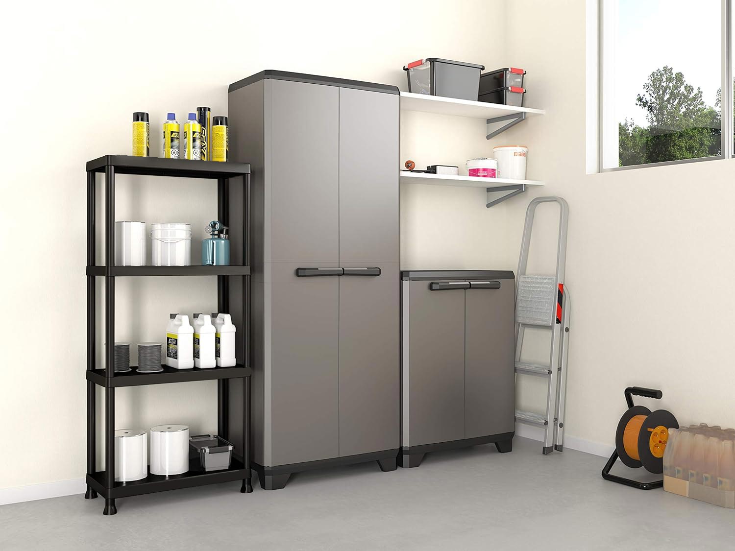 STORAGE RACK PLASTIC GARAGE PANTRY BASEMENT GARAGE 4 SHELVES 100kg Packaging status original