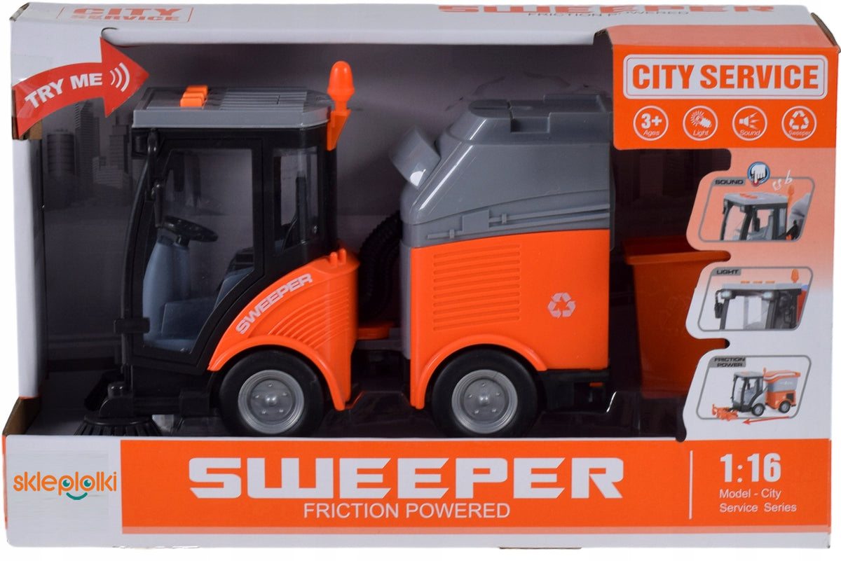 STREET SWEEPER TOY Road Vehicle Drive Light Sound Scale 1:16 Brand Skleplolki