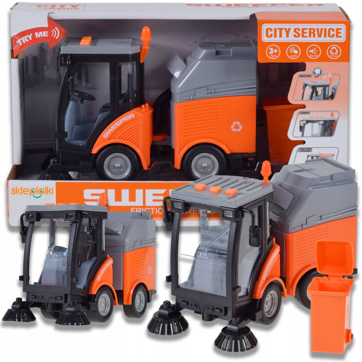 STREET SWEEPER TOY Road Vehicle Drive Light Sound Scale 1:16