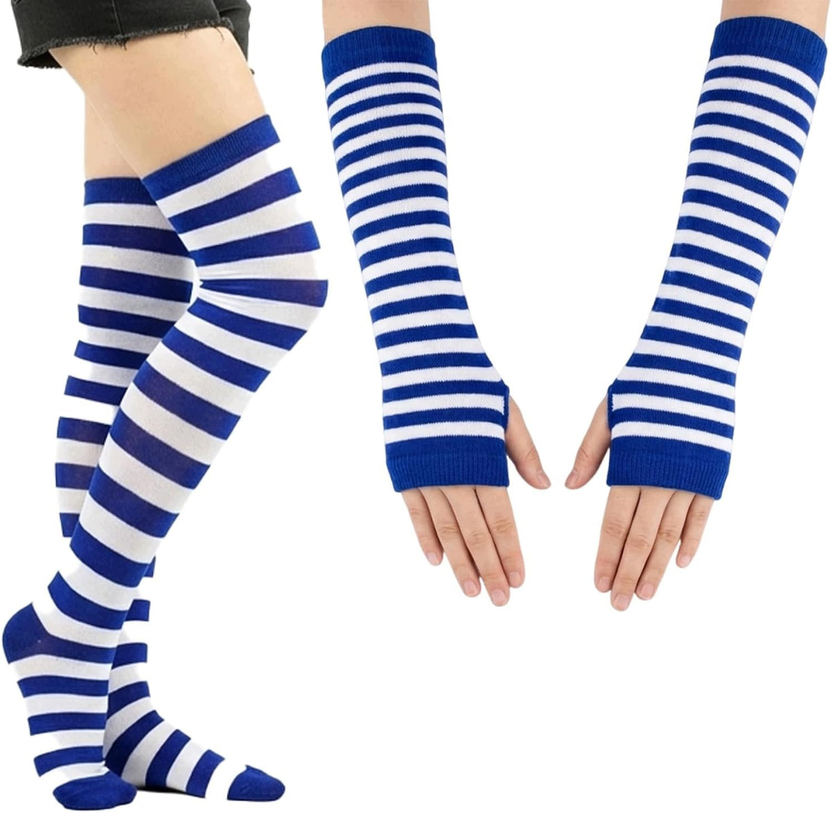 STRIPED UNIVERSAL KNEE-HIGH SOCKS WITH SOCKS AND GLOVES SET