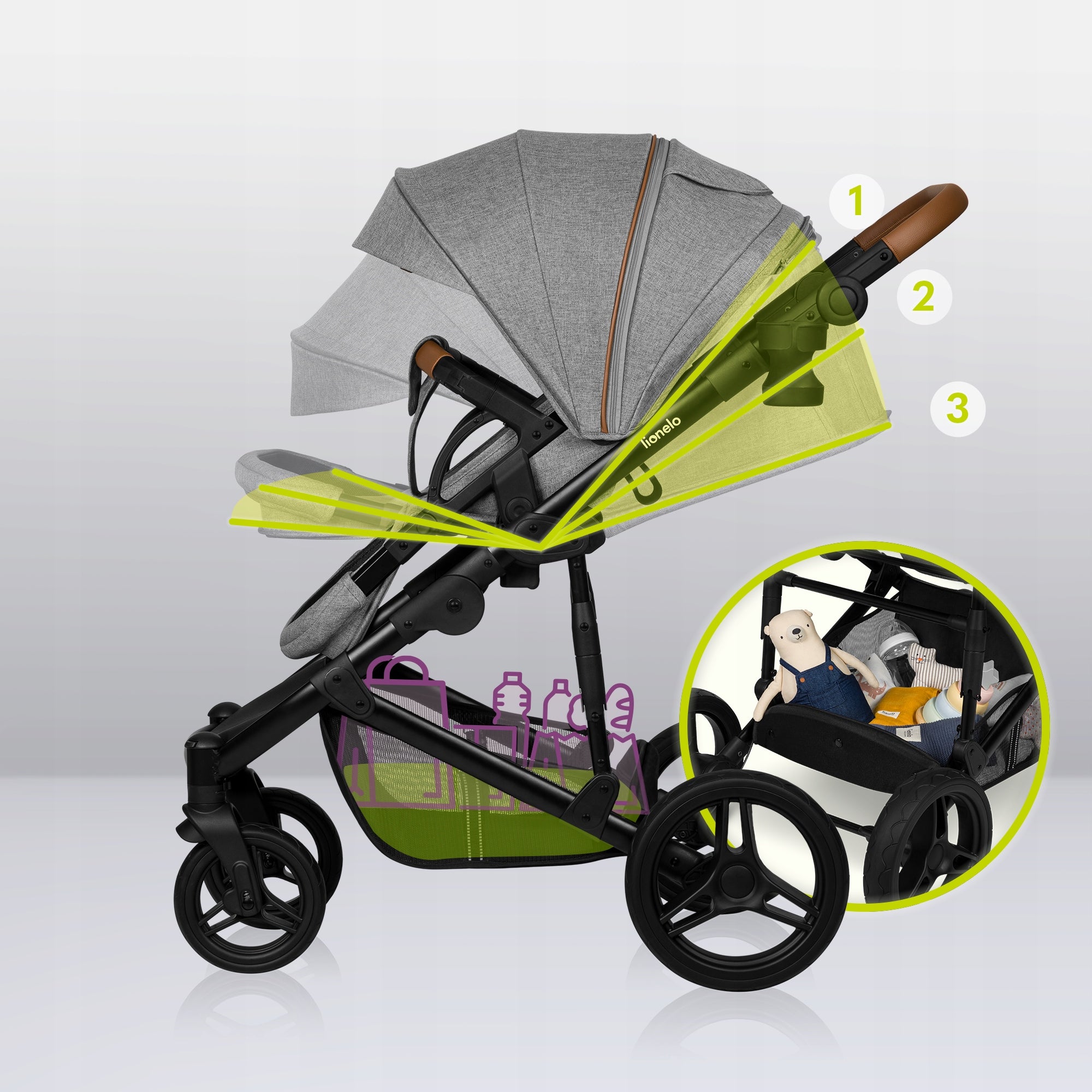STROLLER 2IN1 GONDOLA+ STROLLER LARGE WHEELS OFFROAD 27CM LIONELO MARI TOUR Manufacturer code LO-MARI TOUR 2IN1 GREY STONE