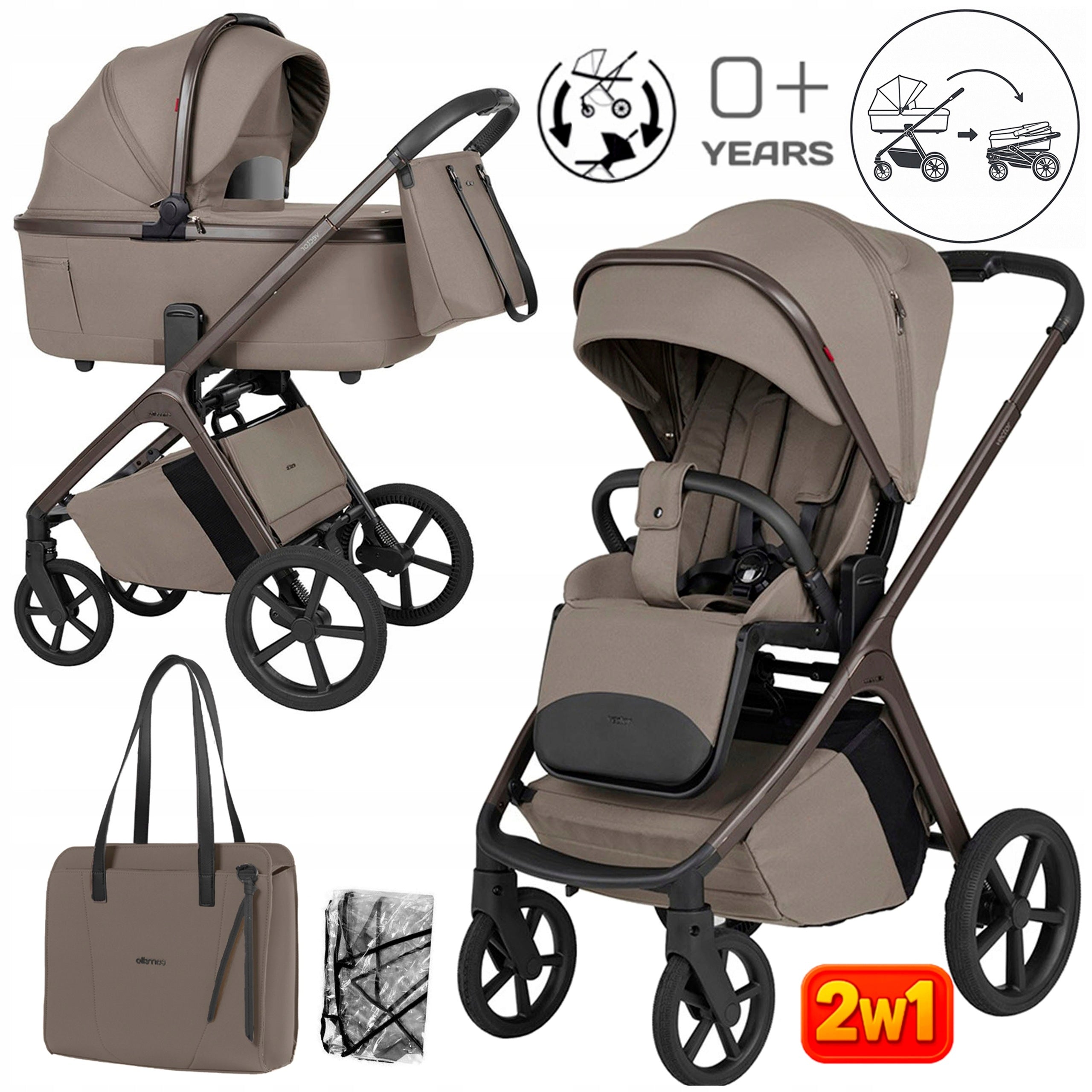 STROLLER + FOLDING GONDOLA SET LARGE WHEELS 0-22 KG Carrello VECTOR