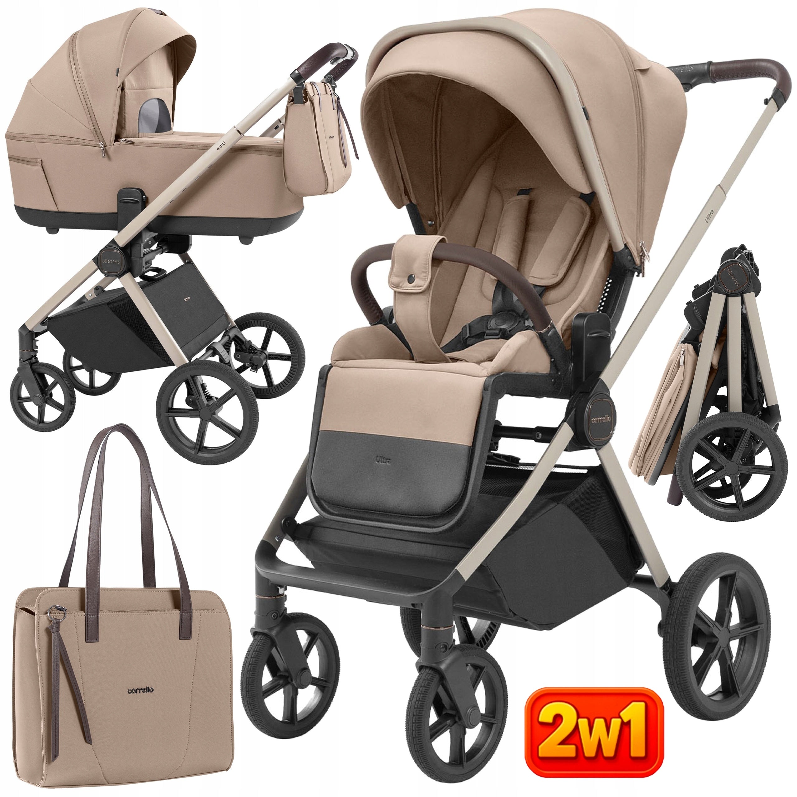 STROLLER GONDOLA + STROLLER CARRELLO ULTRA 2in1 LARGE WHEELS 0-22 KG