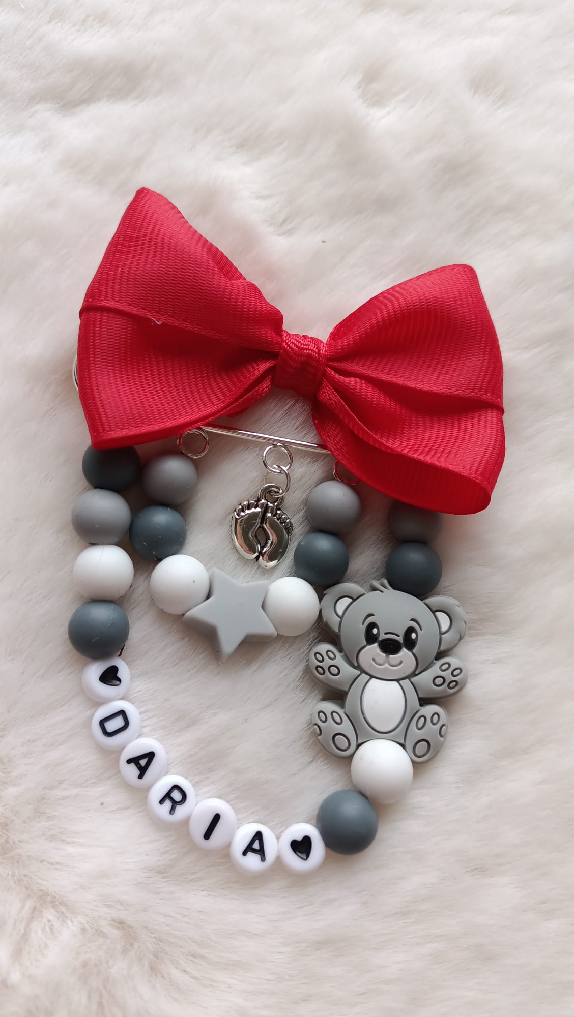 STROLLER PENDANT WITH NAME GREY WITH TEDDY BEAR Brand no brand