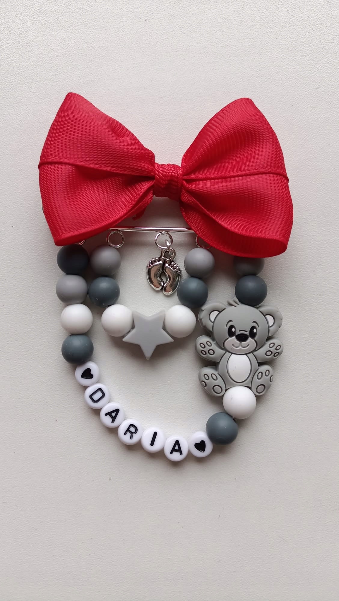 STROLLER PENDANT WITH NAME GREY WITH TEDDY BEAR Kind pendants