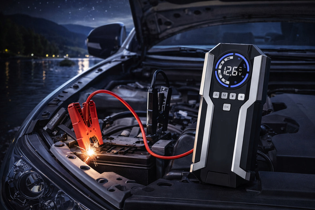 STRONG BUSTER BOOSTER 6000A JUMP STARTER WITH COMPRESSOR 10 BAR LCD Manufacturer code URZĄDZENIE ROZRUCHOWE Z KOMPRESOREM 6000A M5