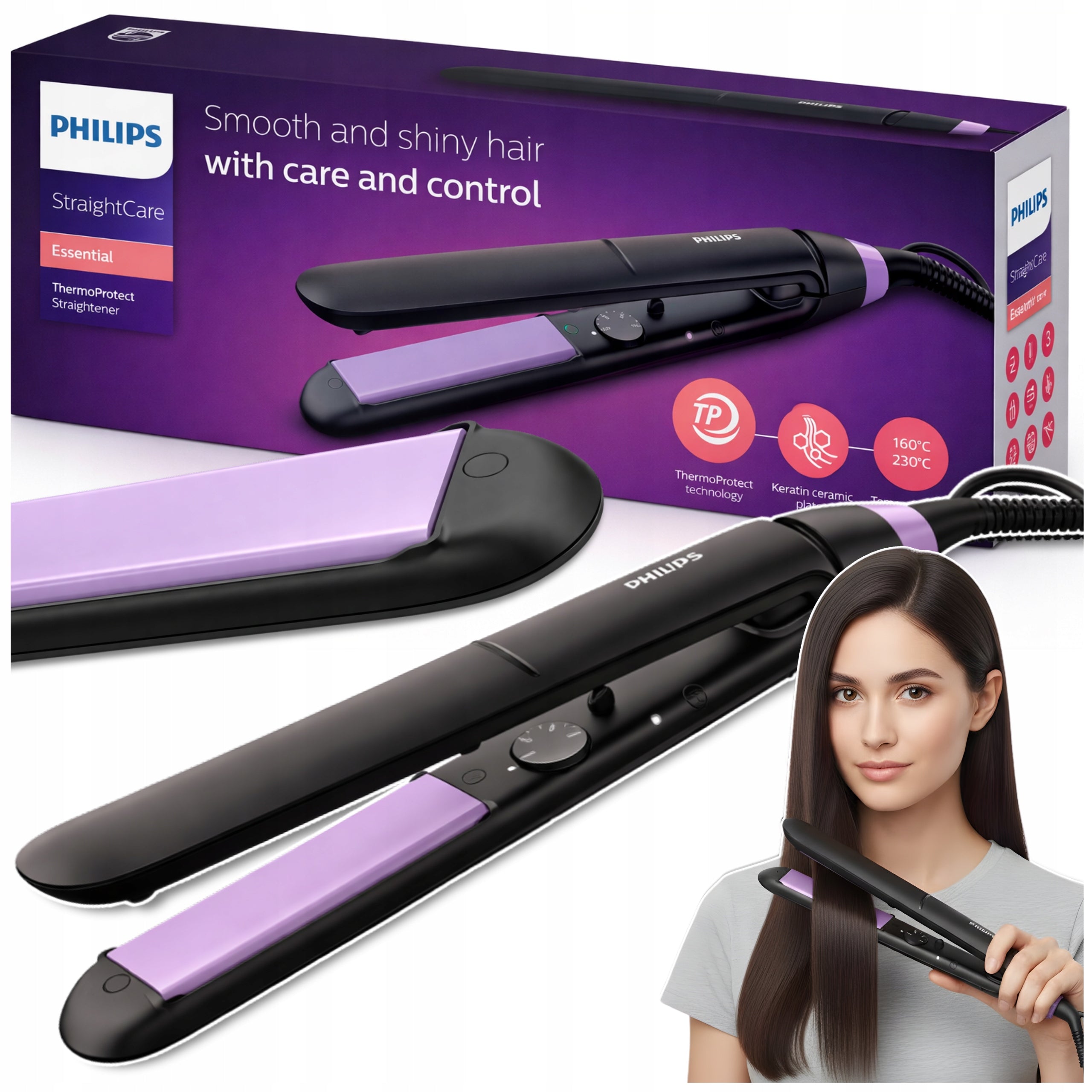 STRONG Ceramic Straightener PHILIPS ThermoProtect BHS377 160-230° 50W