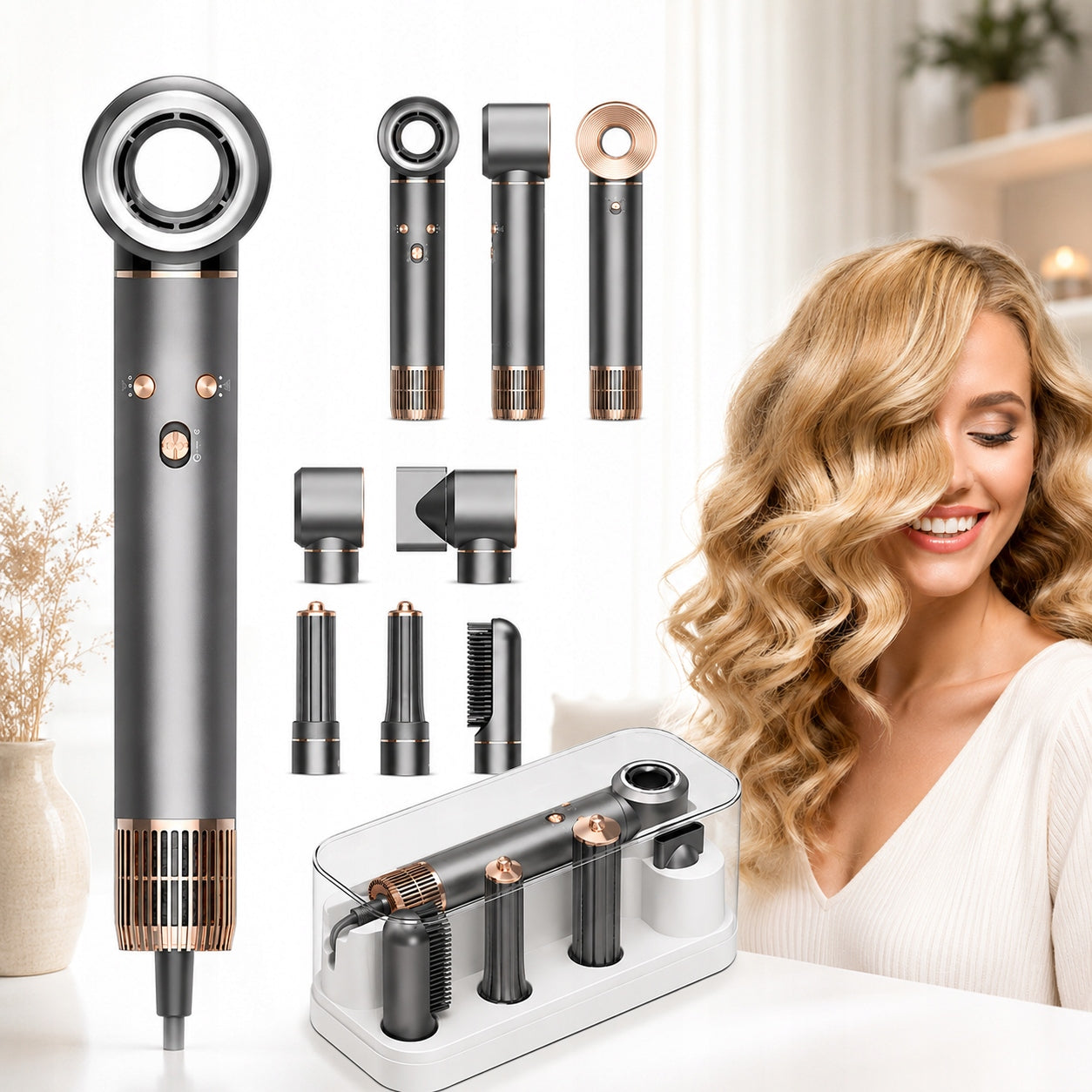 STRONG HAIR DRYER CURLING IRON 5IN1 3 SPEED WITH IONIZATION 1300W ADJUSTMENT