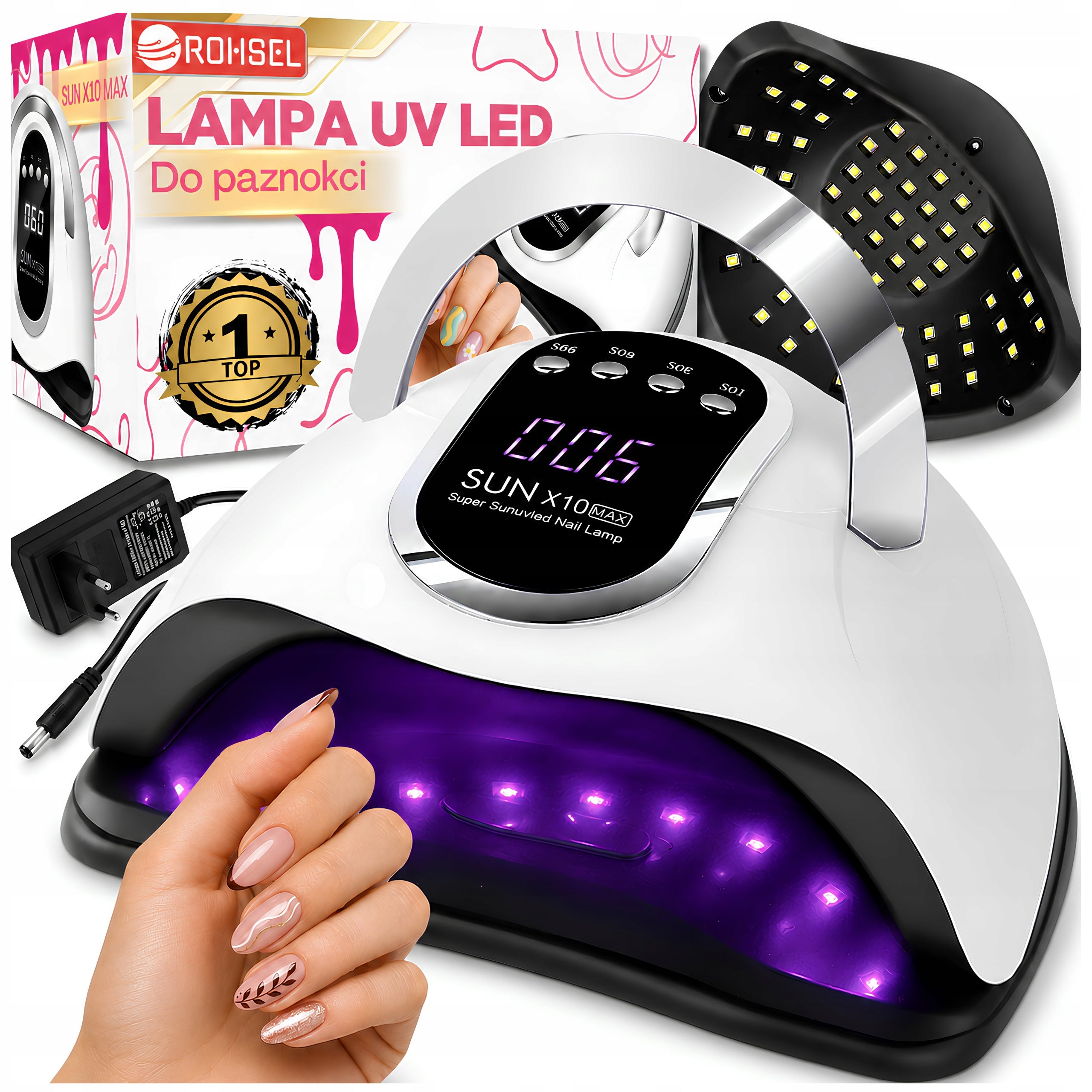 STRONG NAIL LAMP HYBRID GEL UV LED SUN X10 MAX LCD WITH HANDLE 280W