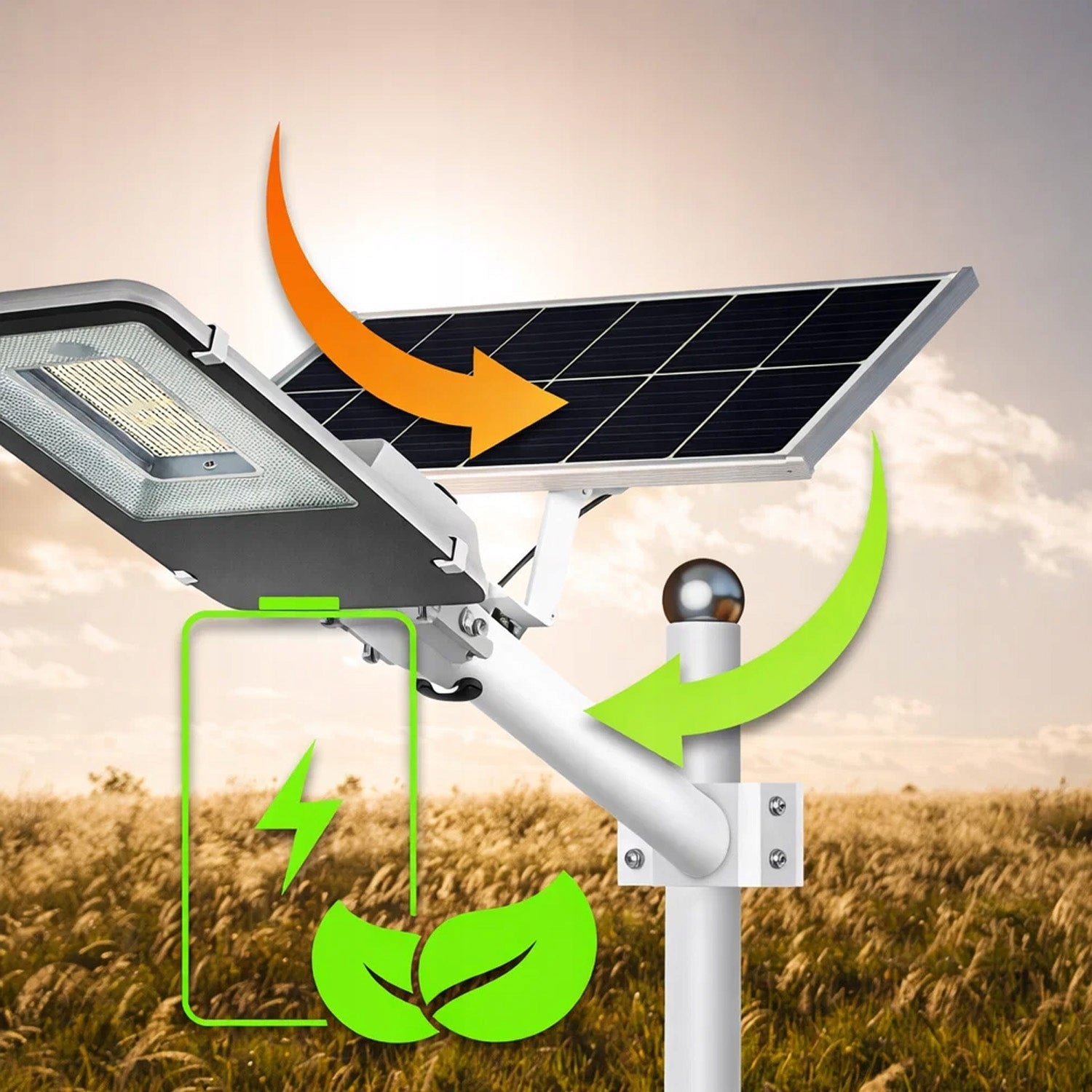 STRONG SOLAR LED STREET LAMP 3200W LANTERN FOR POLE SET WITH REMOTE CONTROL Lamp power 3200 W