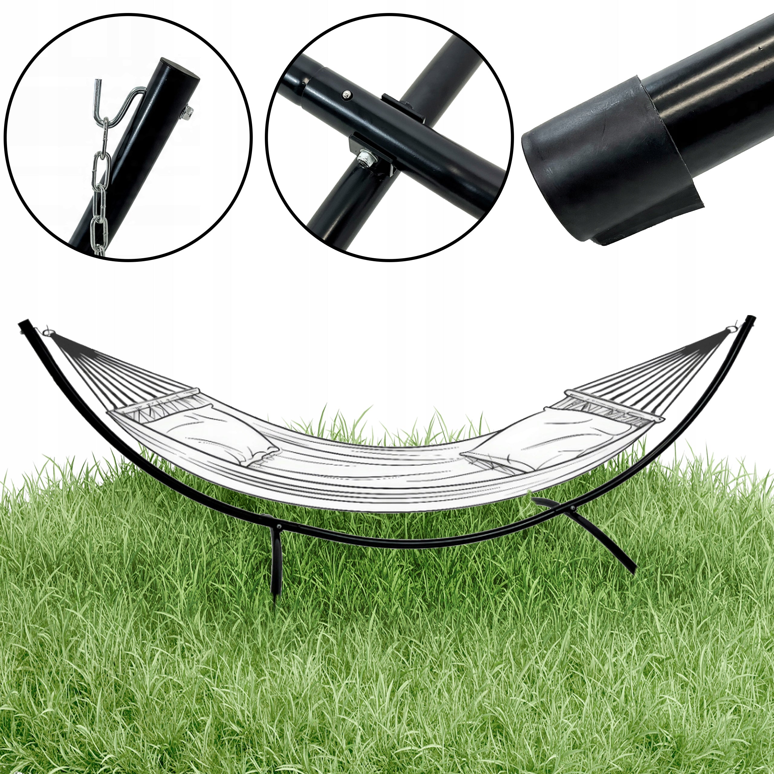 STRONG STEEL METAL HAMMOCK FRAME 300x95x100 CM 150KG SH102 BLACK Packaging status original