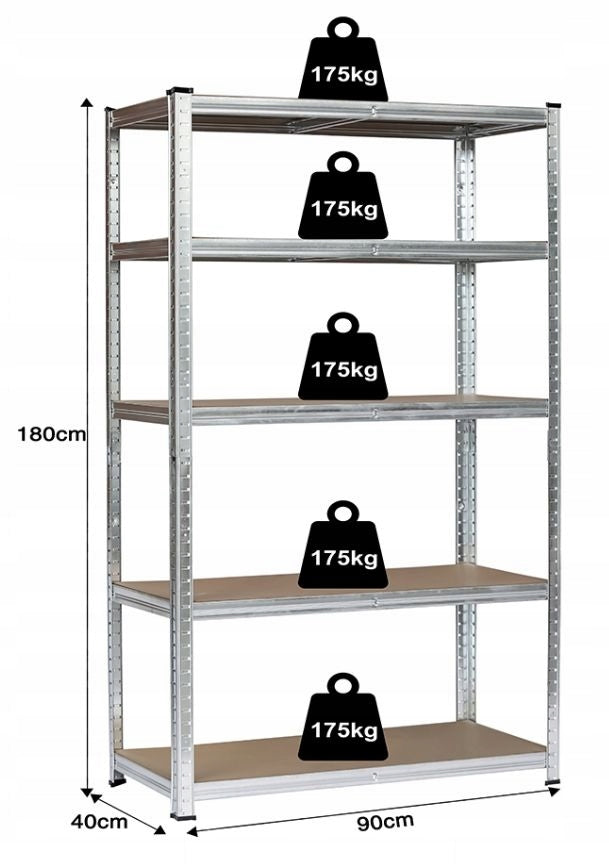 STRONG Storage Rack Metal Garage Basement 5 Shelves 875 Kg 180x90x40cm Manufacturer Anytech