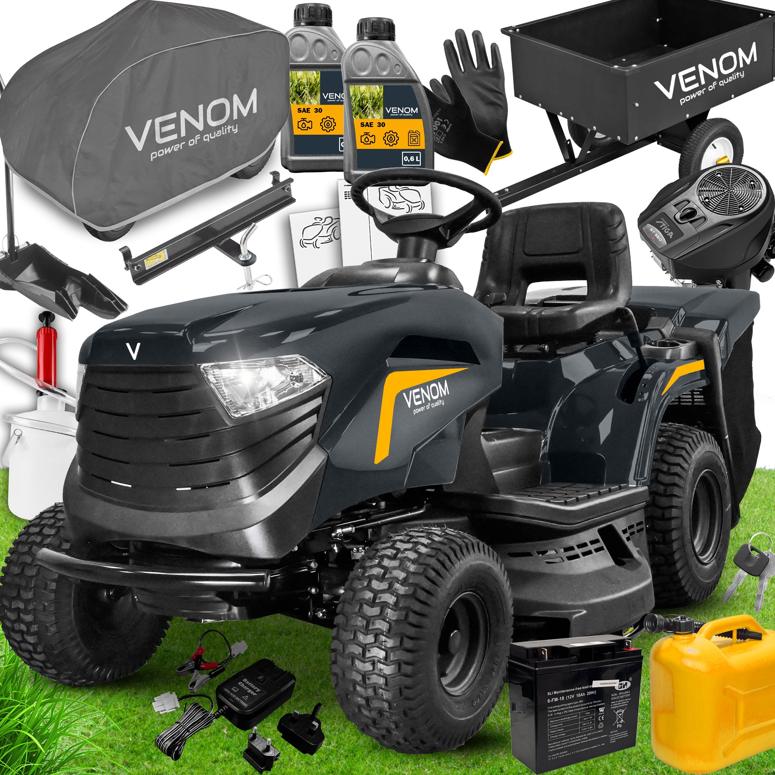 STRONG TRACTOR LAWN MOWER VENOM BY STIGA 2CYL 586cc BASKET TRAILER