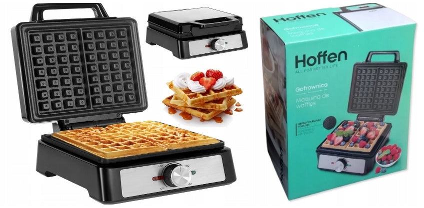 STRONG WAFFLE MAKER HOFFEN 1600 IN BLACK 2 CRISPY NON-STICK WAFFLES