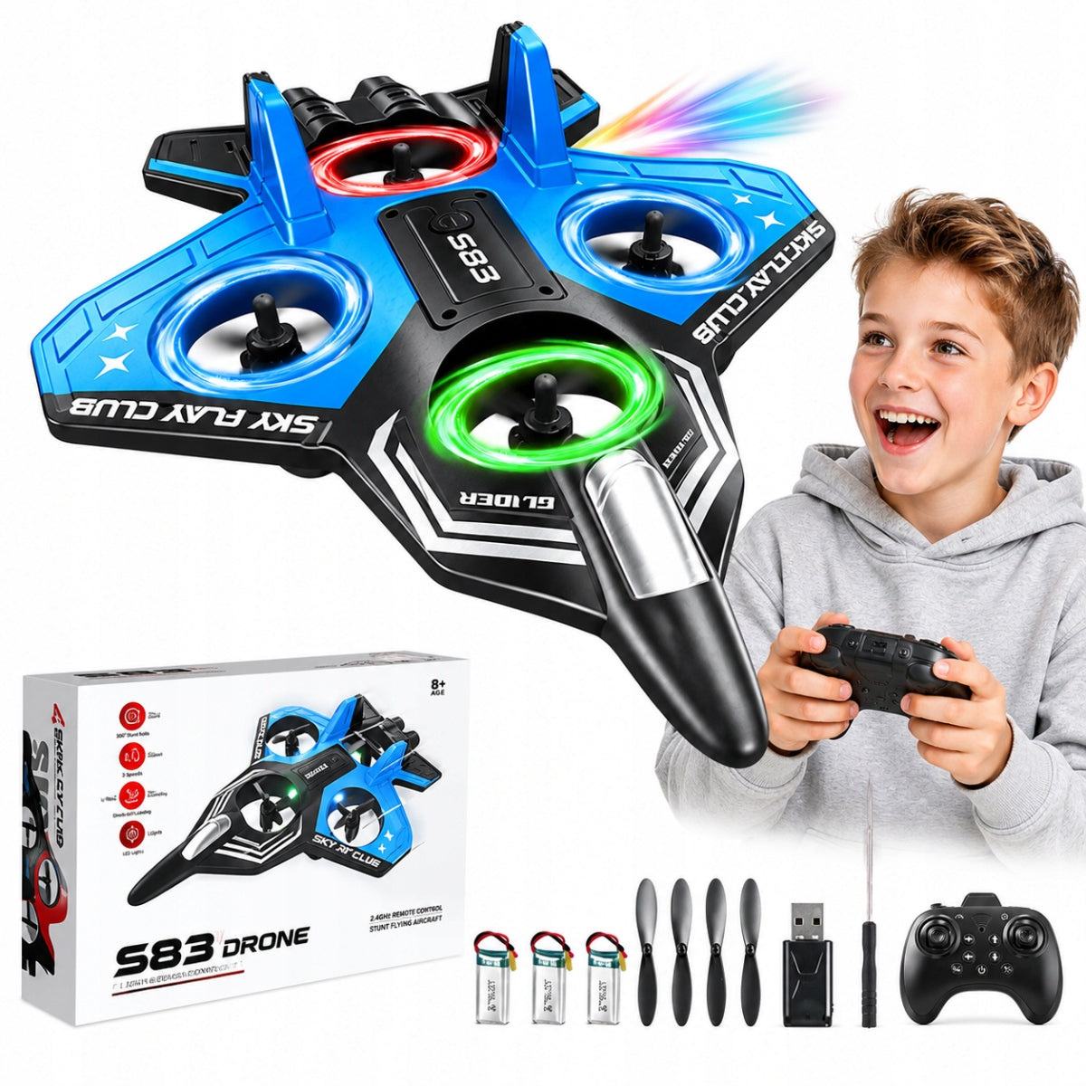 STYROFOAM AIRCRAFT REMOTE CONTROLLED WITH REMOTE CONTROL RC FLYING TOY YEARS