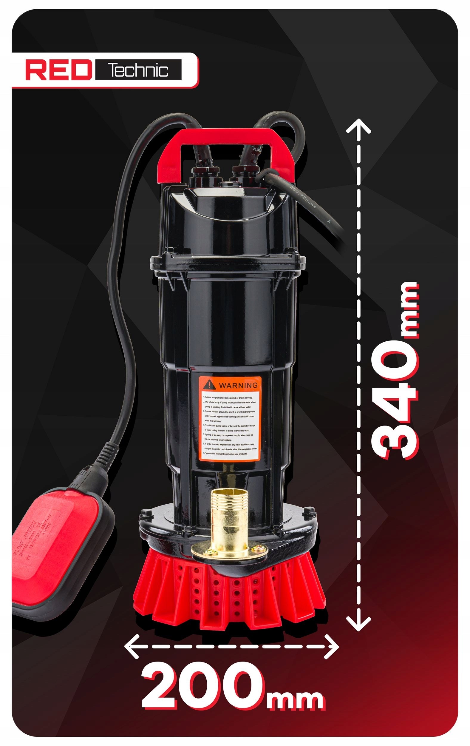 SUBMERSIBLE PUMP FOR DIRTY WATER CLEAN RAINWATER FLOAT 8000 l/h Product weight with unit packaging 5.8 kg