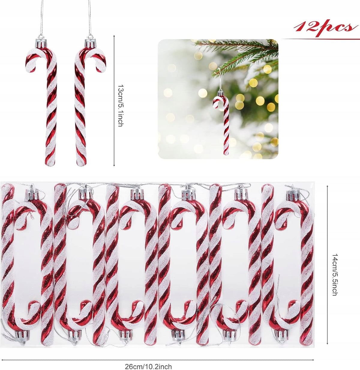 SUGAR CANES CHRISTMAS TREE DECORATIONS BAUBLES CHRISTMAS SET OF 12 Manufacturer code LASKI CUKROWE OZDOBY CHOINKOWE