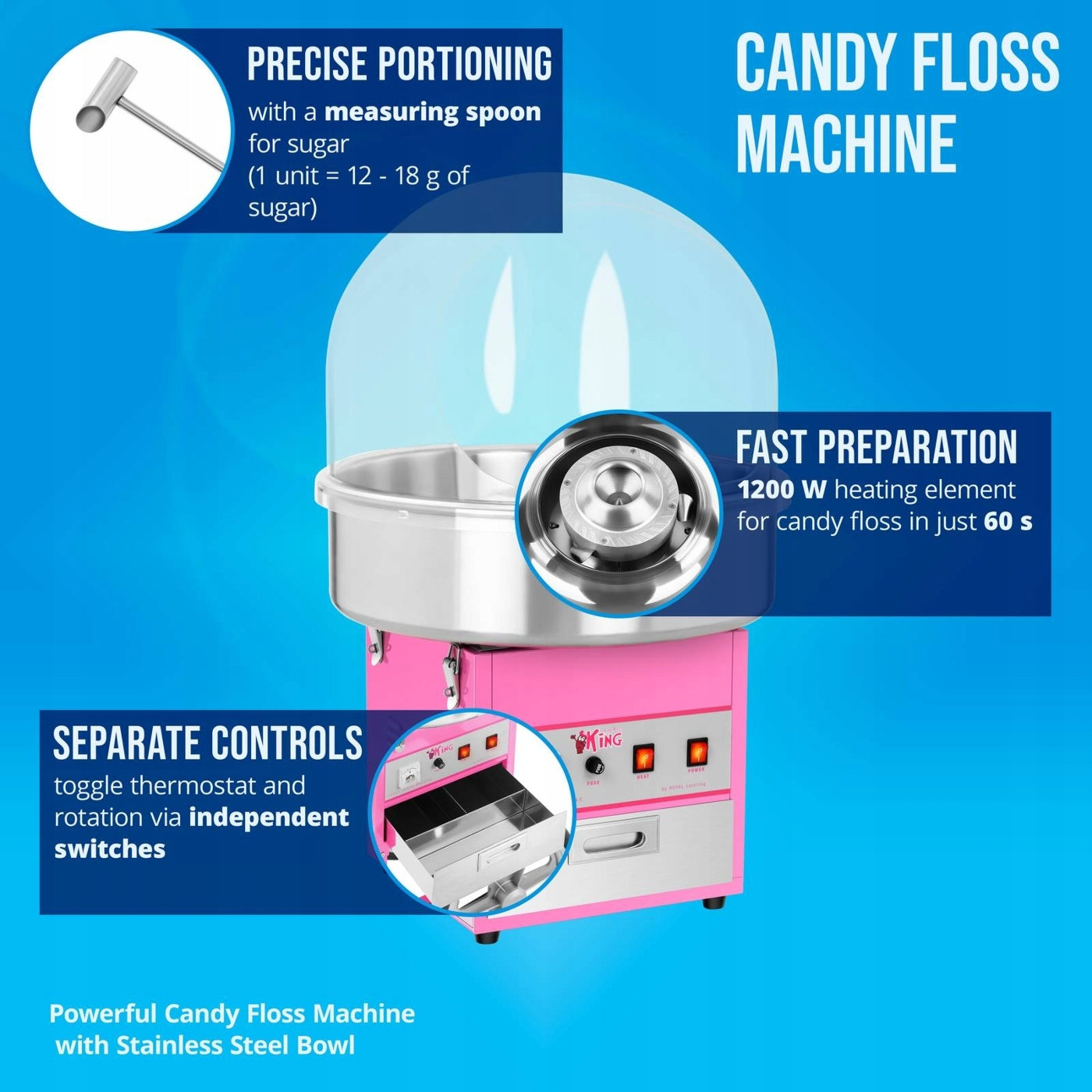 SUGAR COTTON CANDY MACHINE 1200 W LARGE BOWL 52 cm Dominant color pink