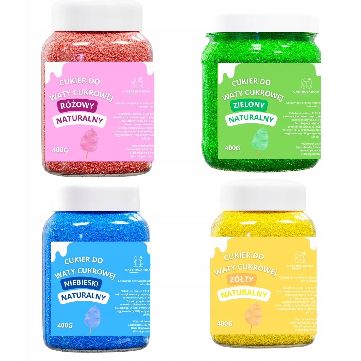 SUGAR FOR COTTON CANDY COLORFUL 4PCS 400G NATURAL SET XXL DRY JAR