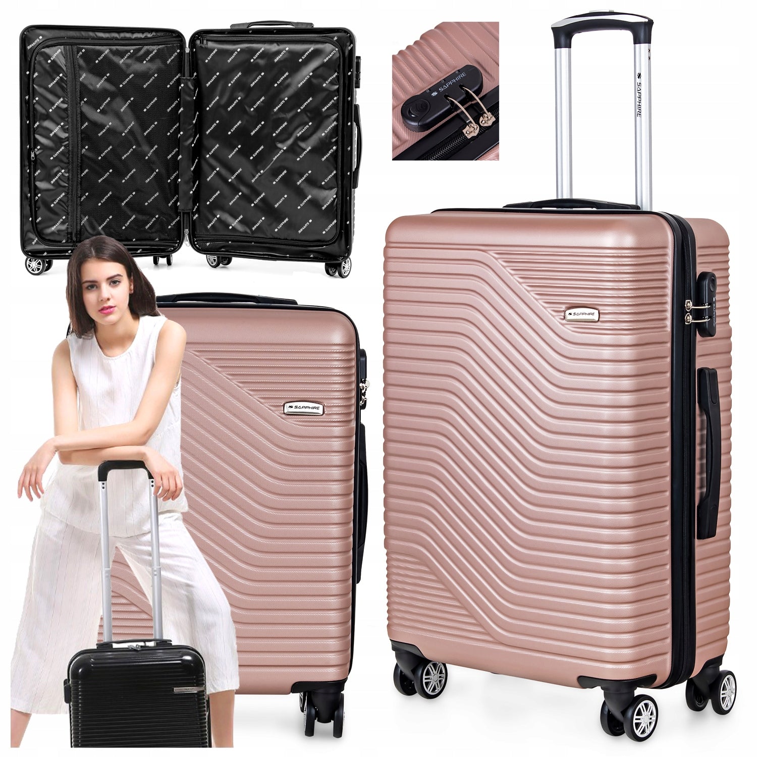 SUITCASE LARGE TRAVEL ON WHEELS LUGGAGE with ABS strong CIPHER XXL Sapphire DUO