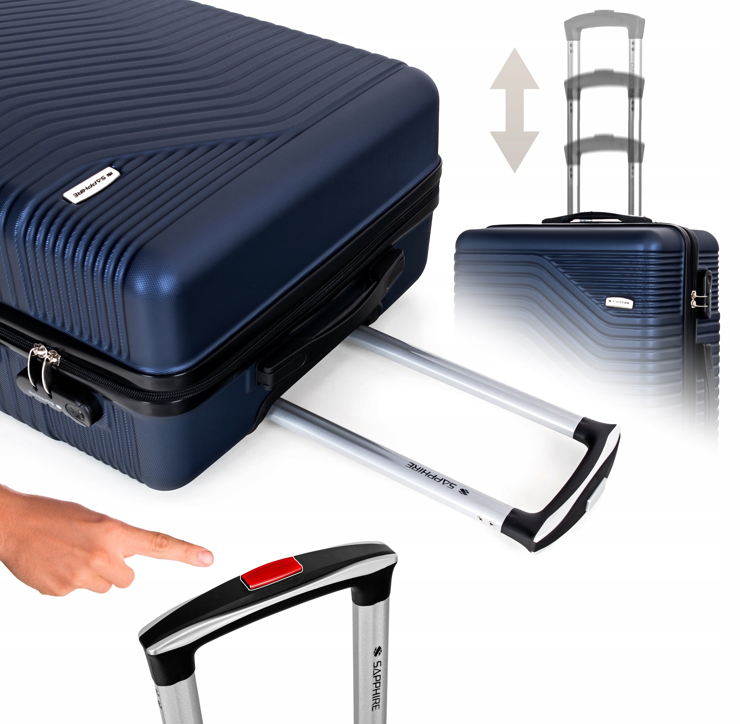 SUITCASE LARGE TRAVEL ON wheels LUGGAGE with ABS strong CIPHER XXL Sapphire DUO Brand Sapphire